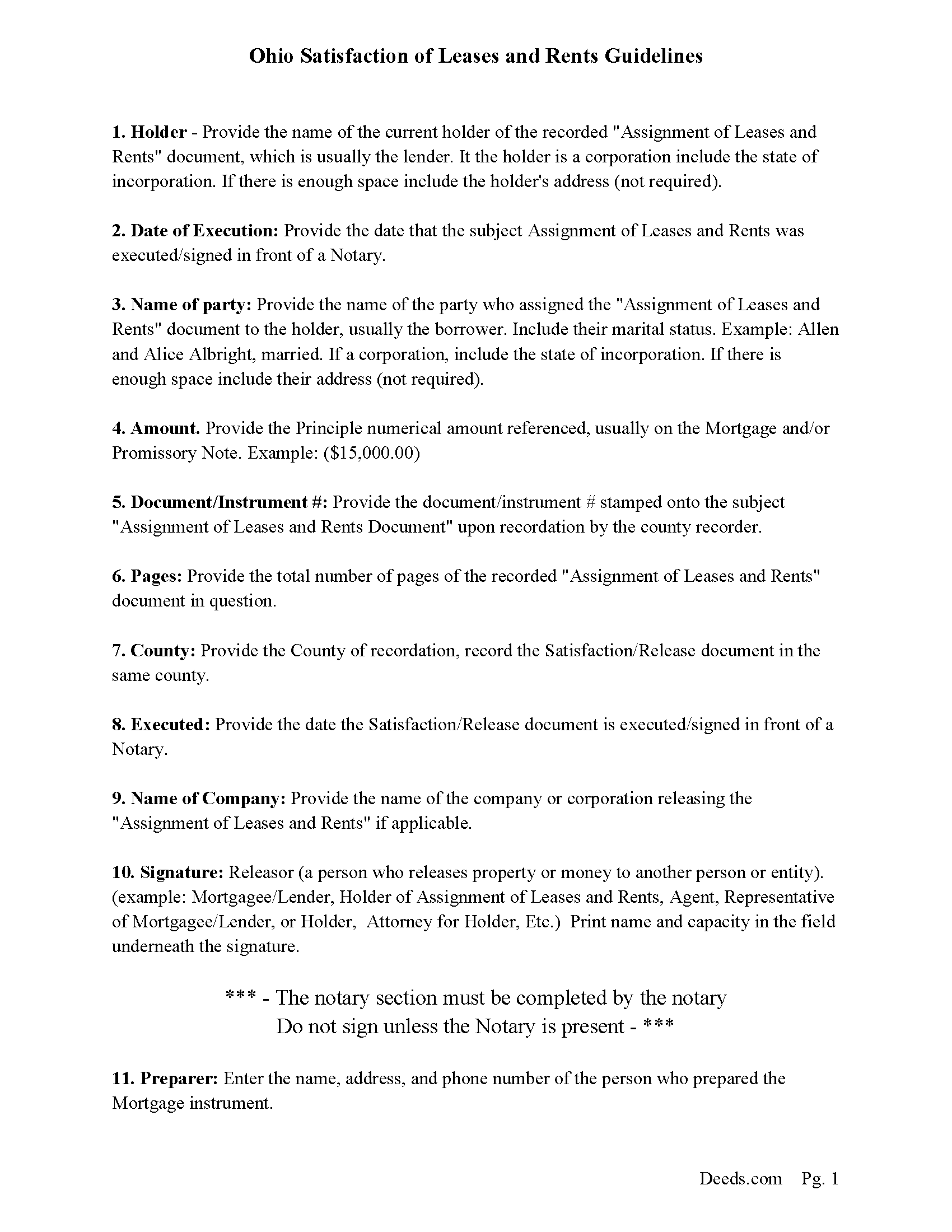 Hocking County Guidelines for Satisfaction/Discharge of Assignment of Leases and Rents