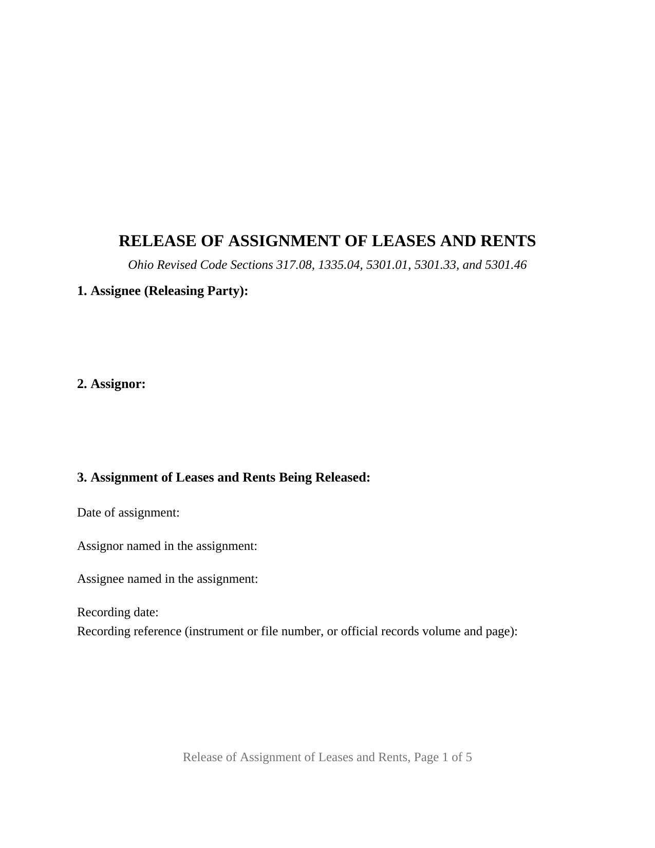 Belmont County Satisfaction of Assignment of Leases and Rents Form