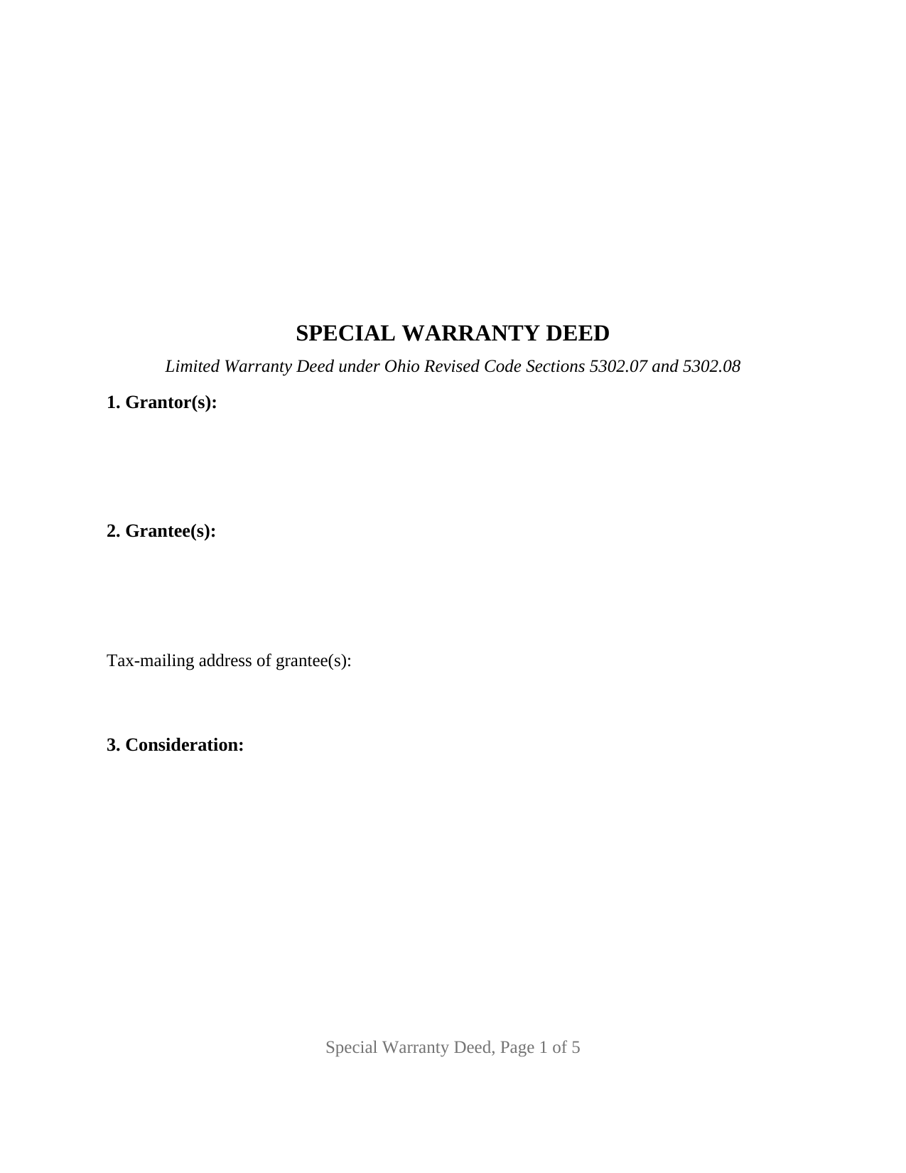 Hocking County Special Warranty Deed Form