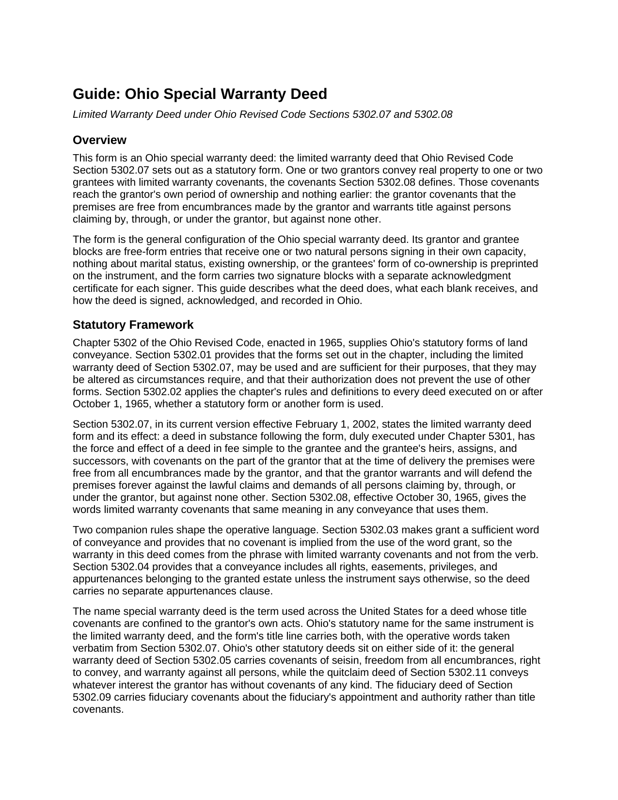 Hocking County Special Warranty Deed Guide