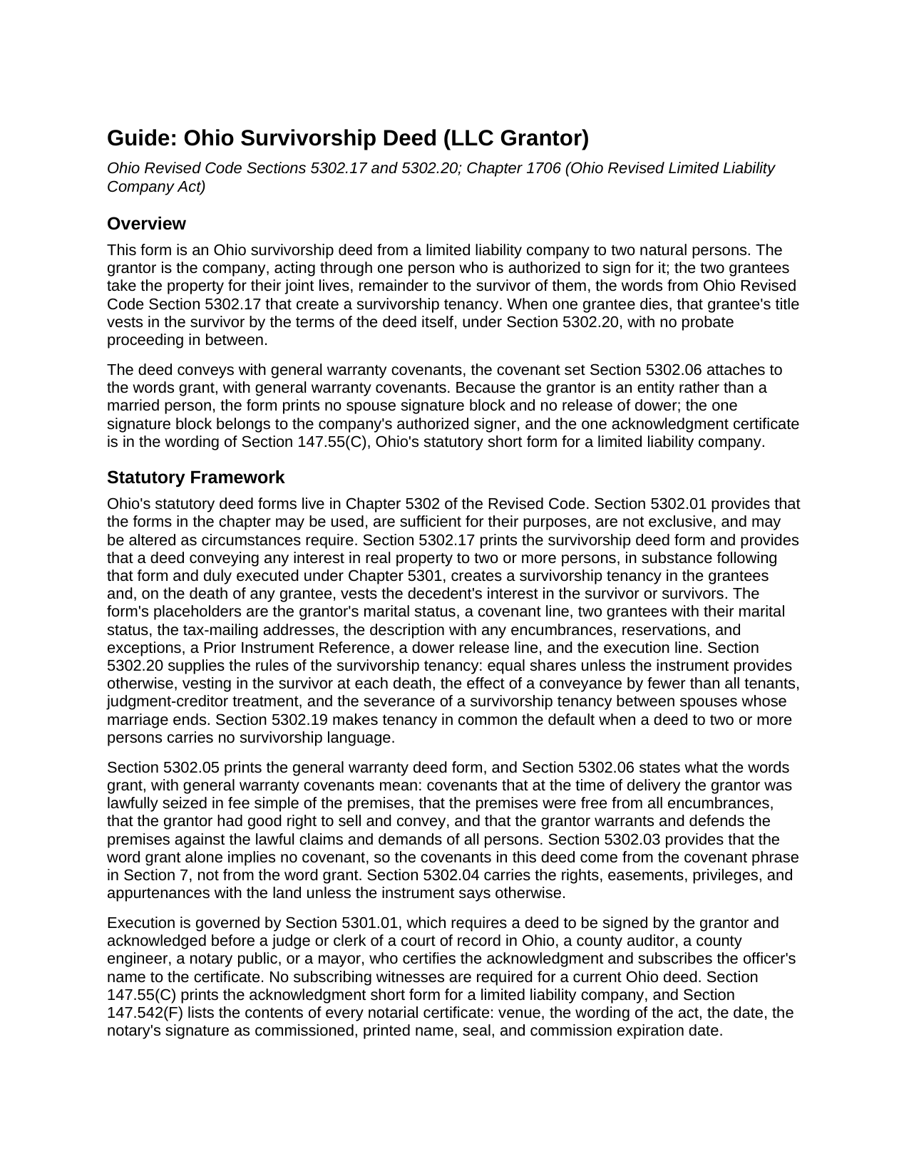 Huron County Survivorship Deed (LLC Grantor) Guide