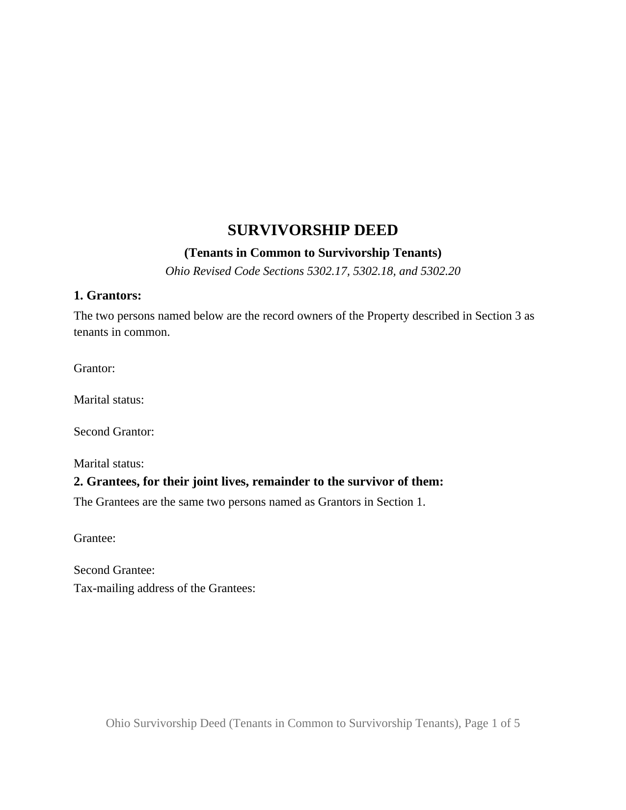 Monroe County Survivorship Deed (Tenants in Common to Survivorship Tenants) Form