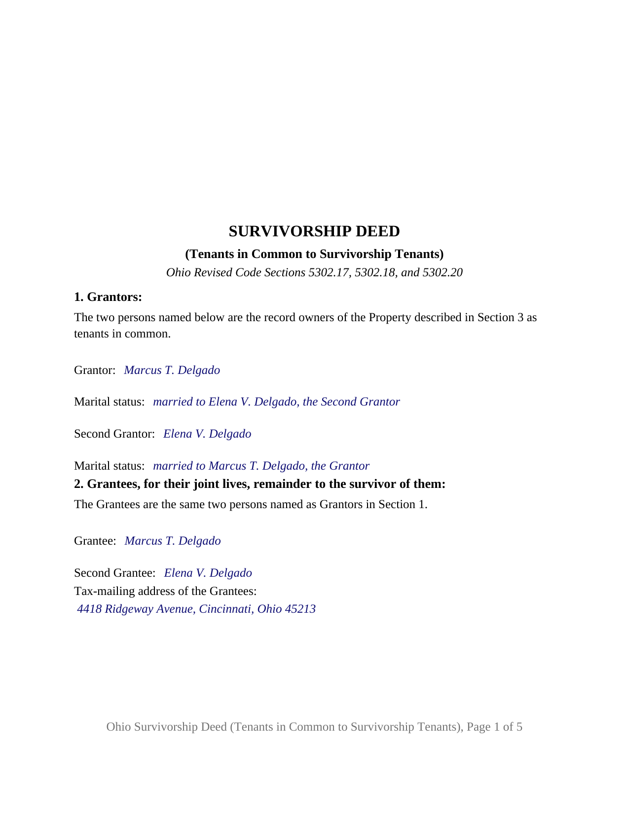 Monroe County Completed Example of the Survivorship Deed (Tenants in Common to Survivorship Tenants) Document
