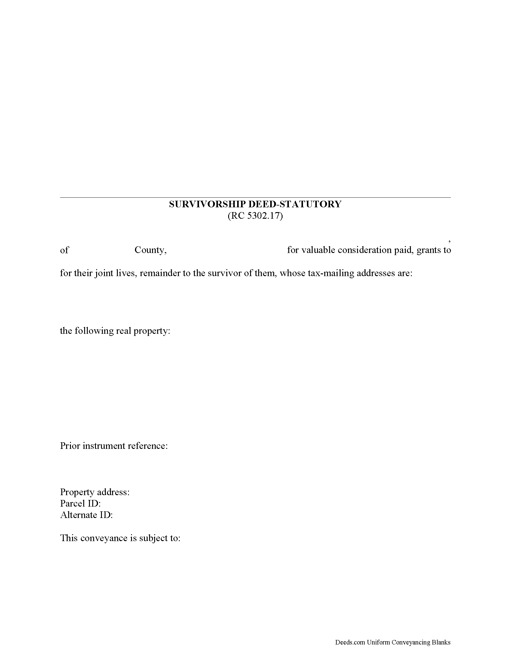 Hocking County Survivorship Deed Form