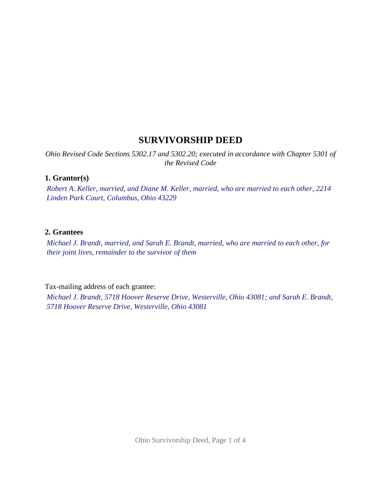 Paulding County Completed Example of the Survivorship Deed Document
