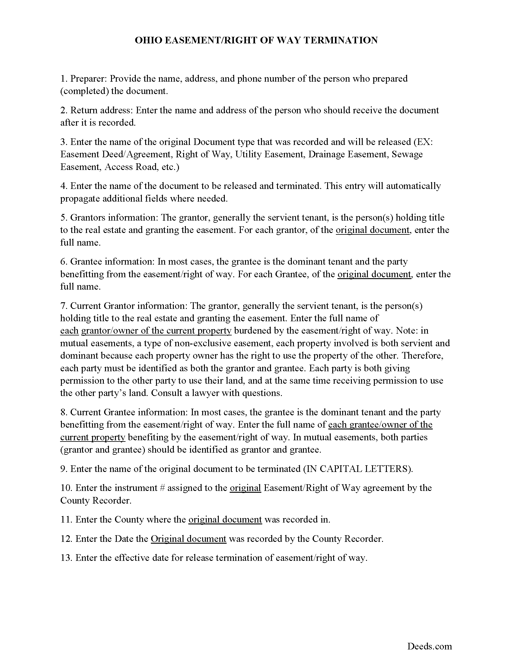 Hocking County Guidelines for Release of Easement