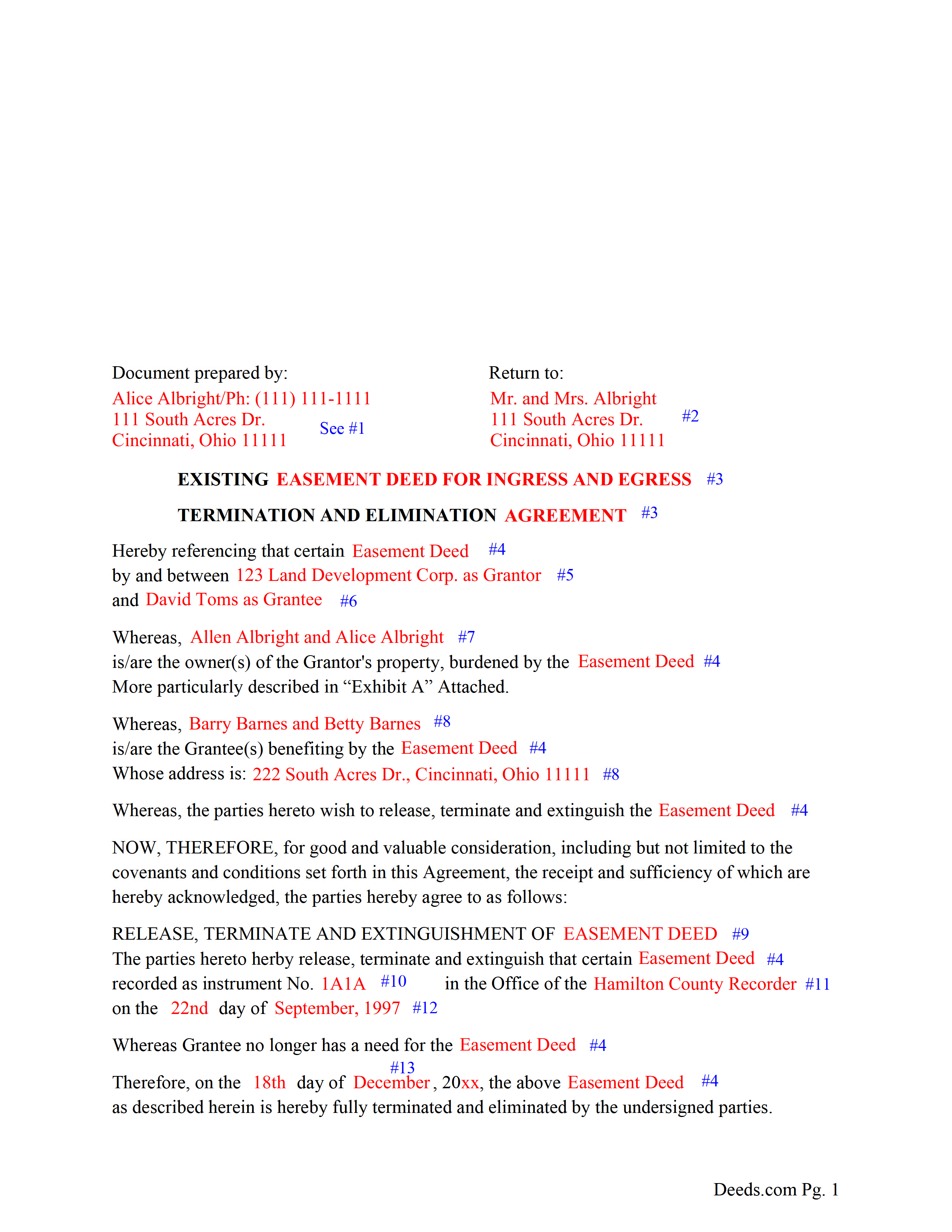 Hocking County Completed Example of the Release of Easement Document