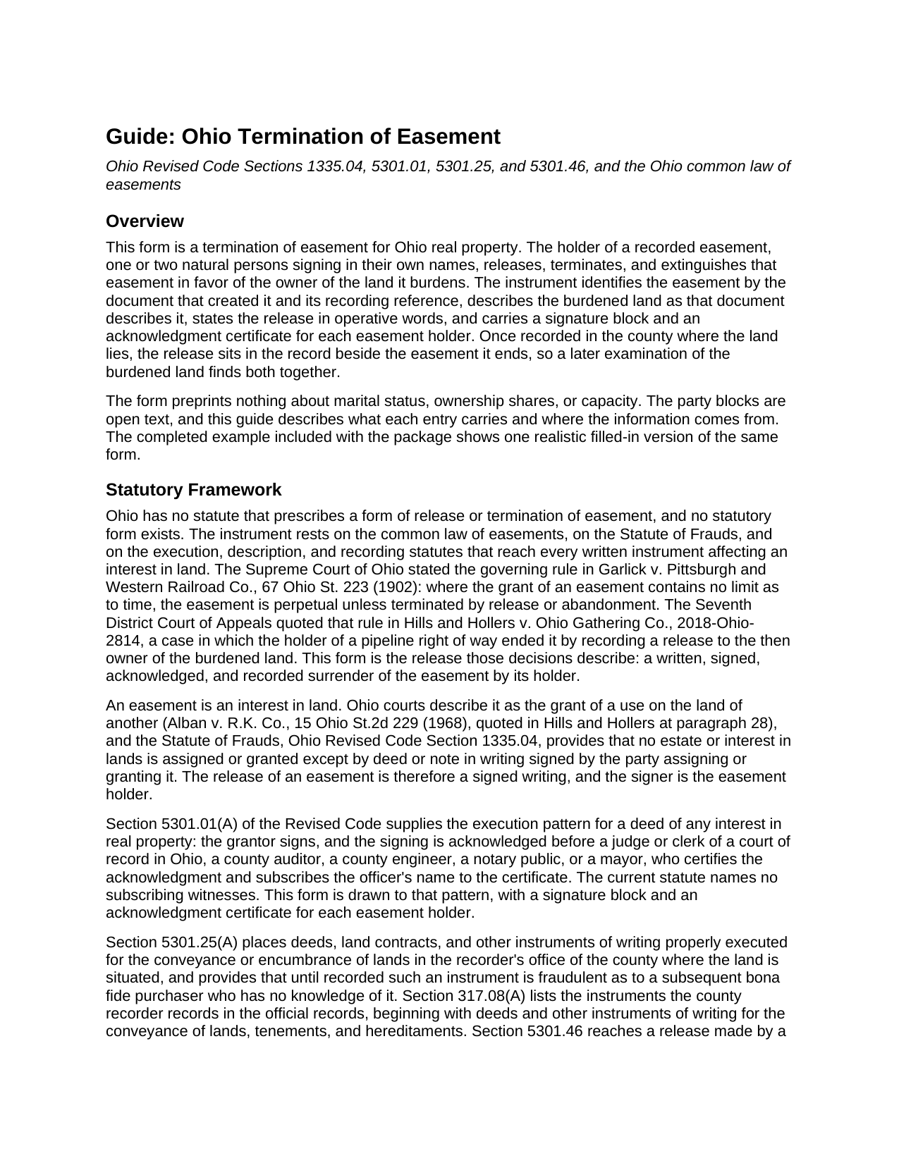 Wyandot County Termination of Easement Guide