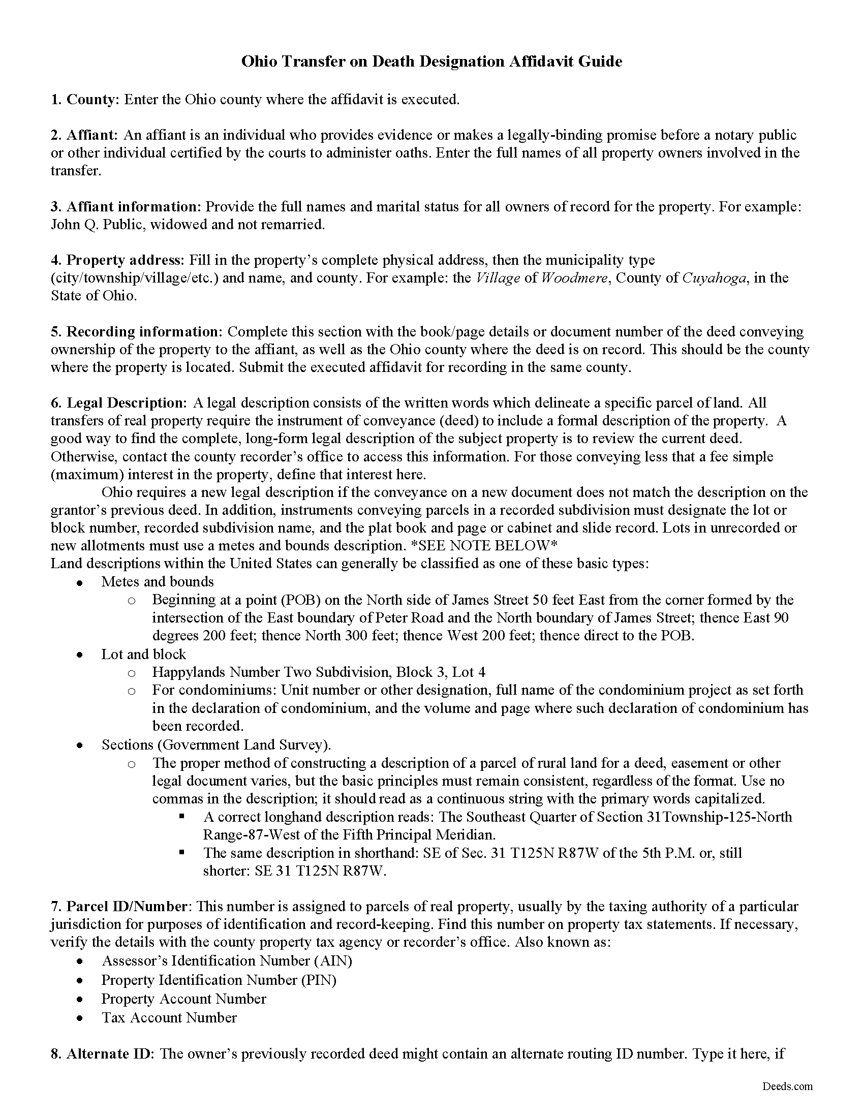Hamilton County Transfer on Death Designation Affidavit Guide