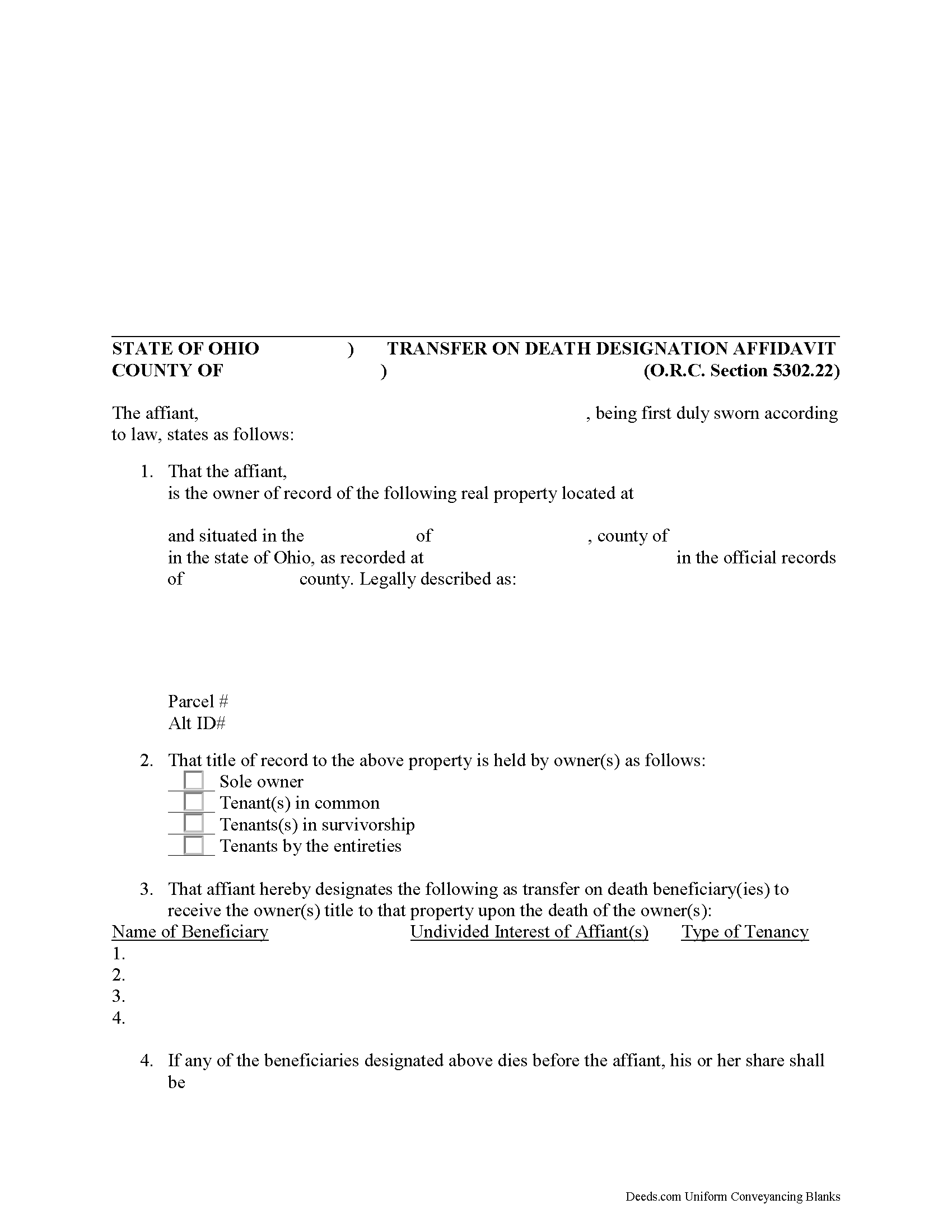 Hamilton County Transfer on Death Designation Affidavit
