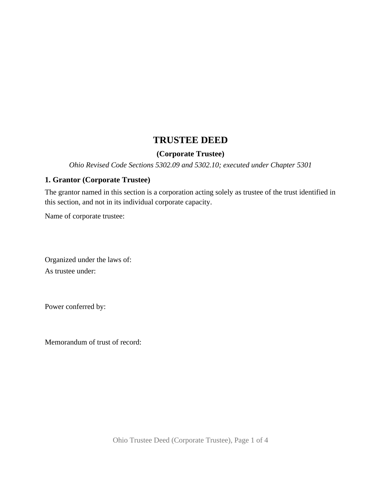 Monroe County Trustee Deed (Corporate Trustee) Form
