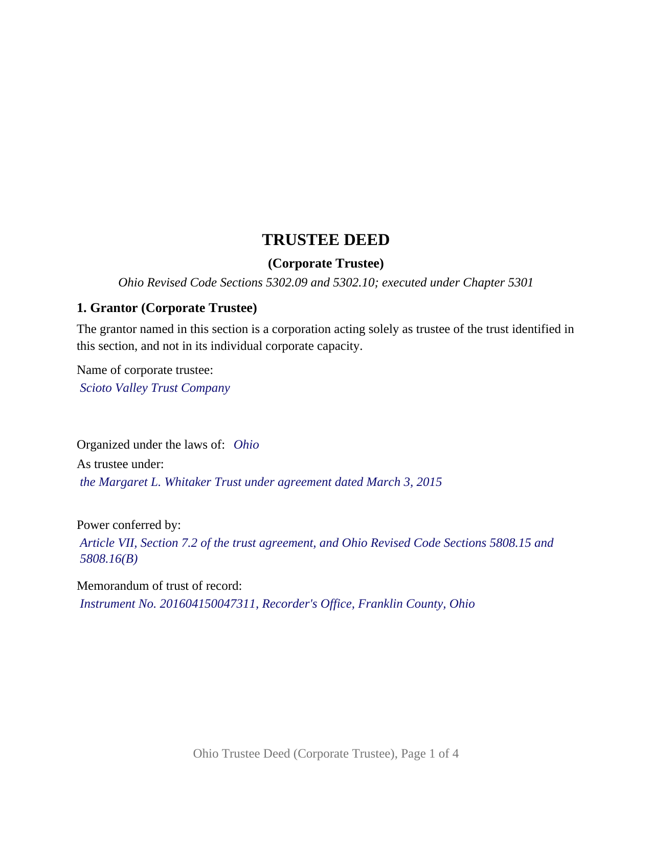 Monroe County Completed Example of the Trustee Deed (Corporate Trustee) Document