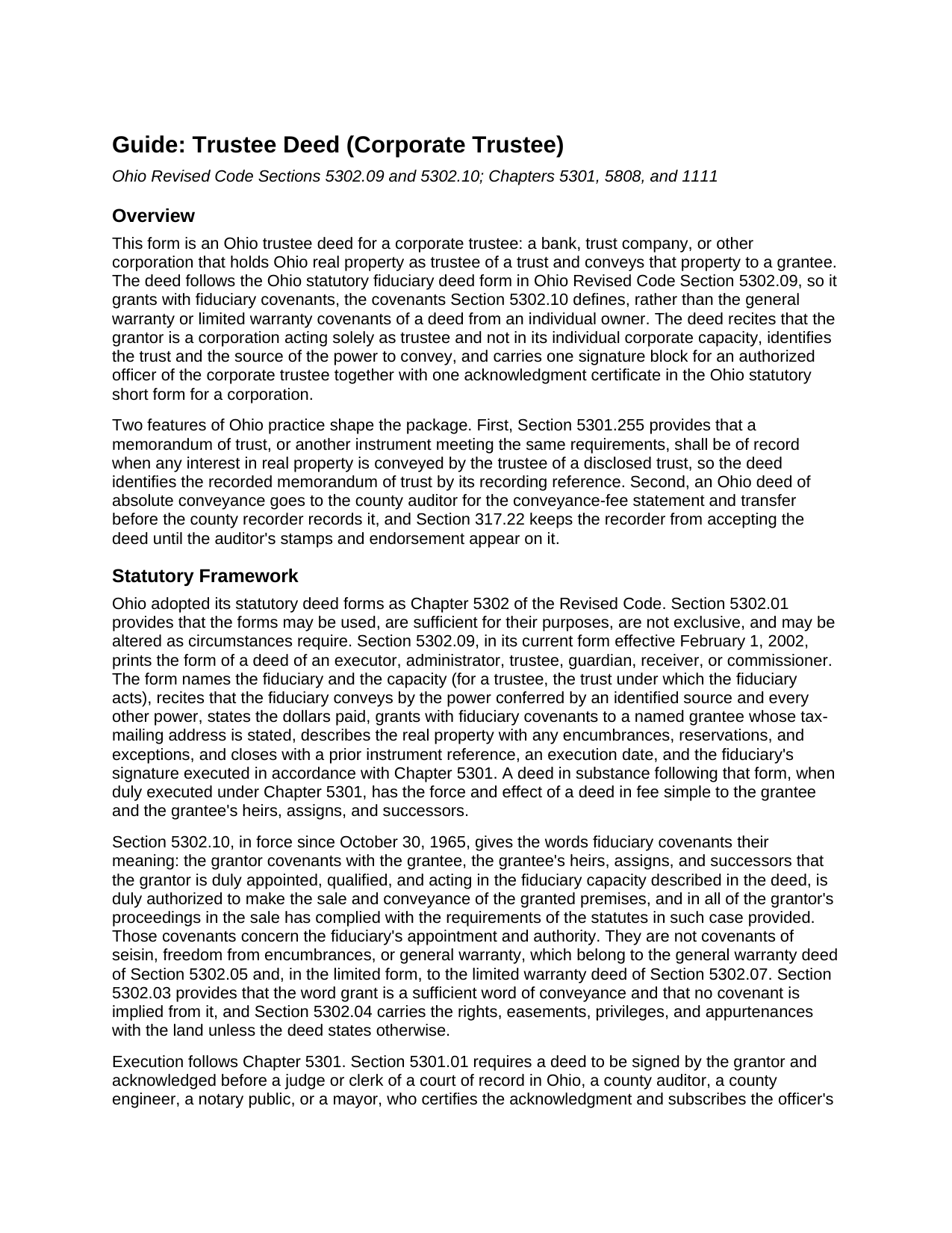 Monroe County Trustee Deed (Corporate Trustee) Guide