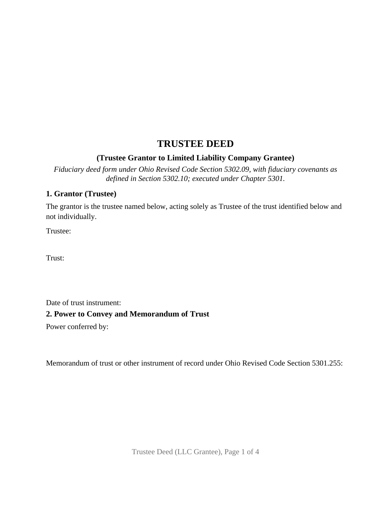 Wyandot County Trustee Deed (LLC Grantee) Form