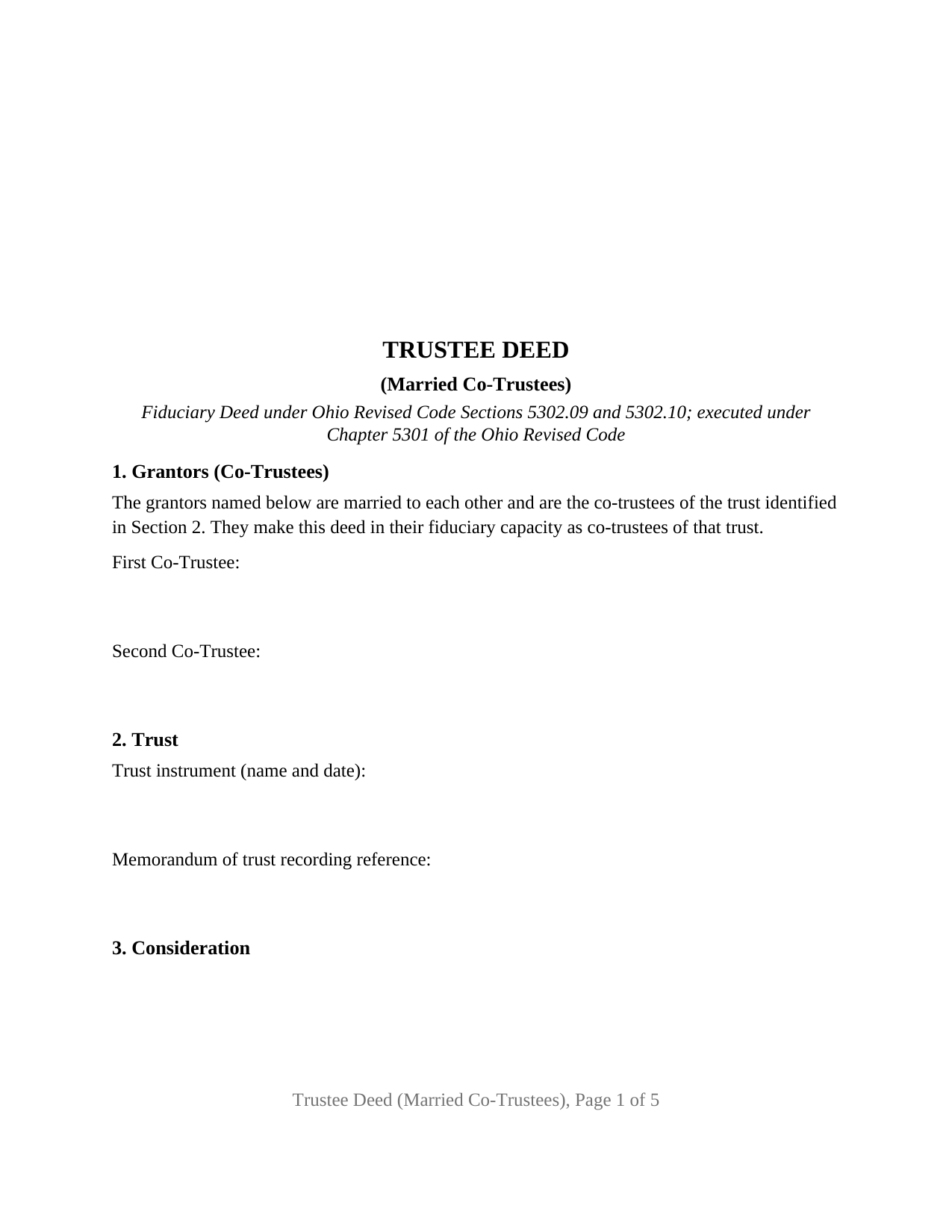 Wyandot County Trustee Deed (Married Co-Trustees) Form