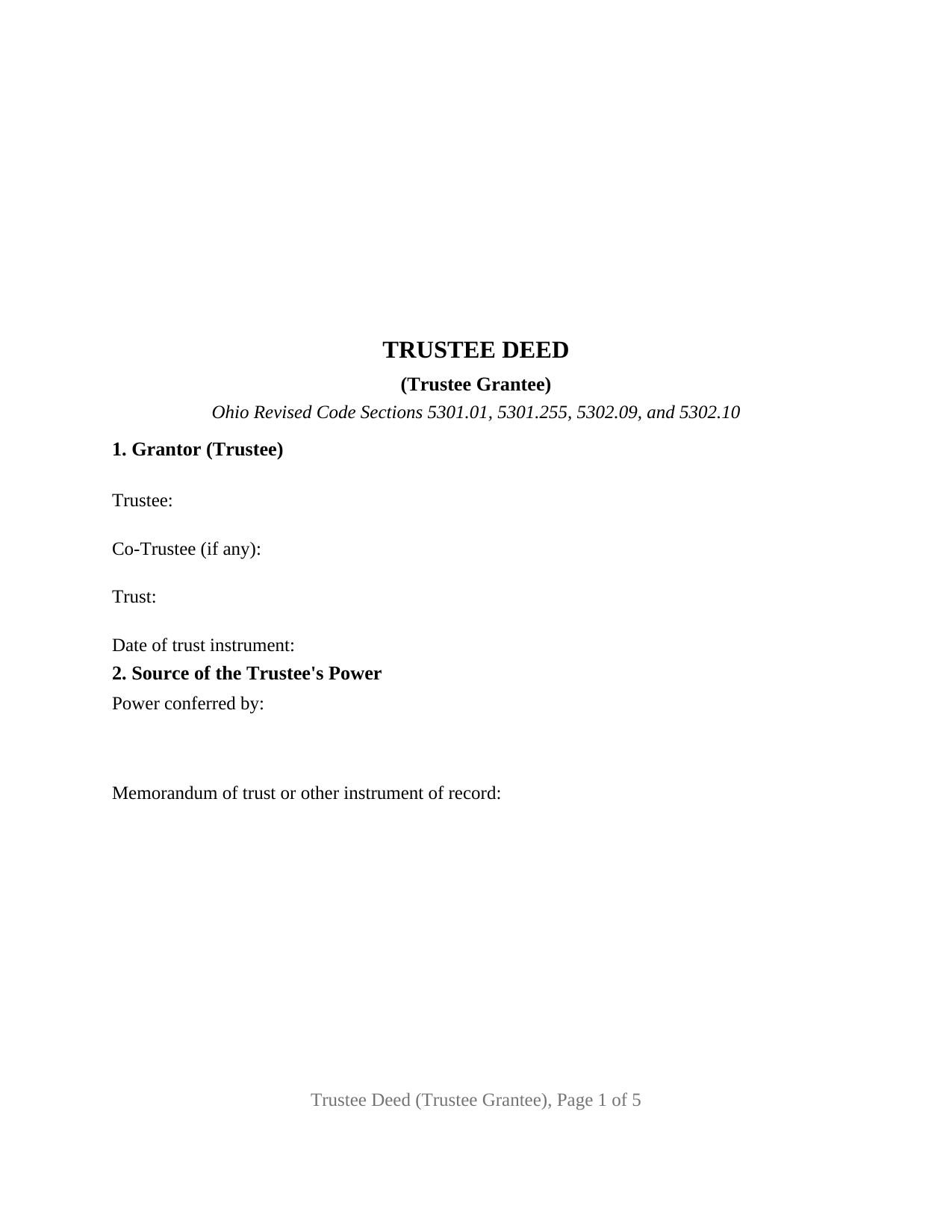 Clinton County Trustee Deed (Trustee Grantee) Form