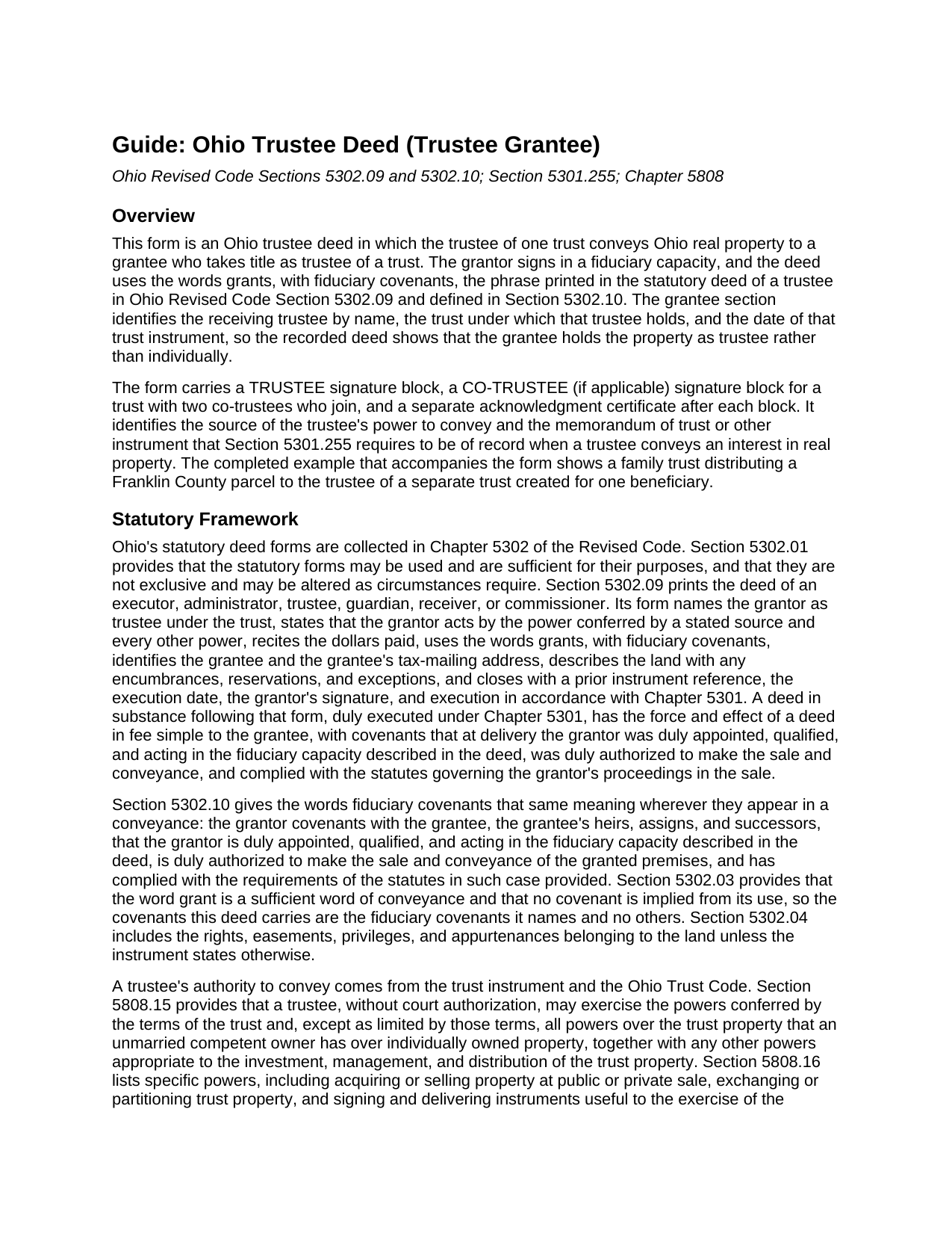 Clinton County Trustee Deed (Trustee Grantee) Guide
