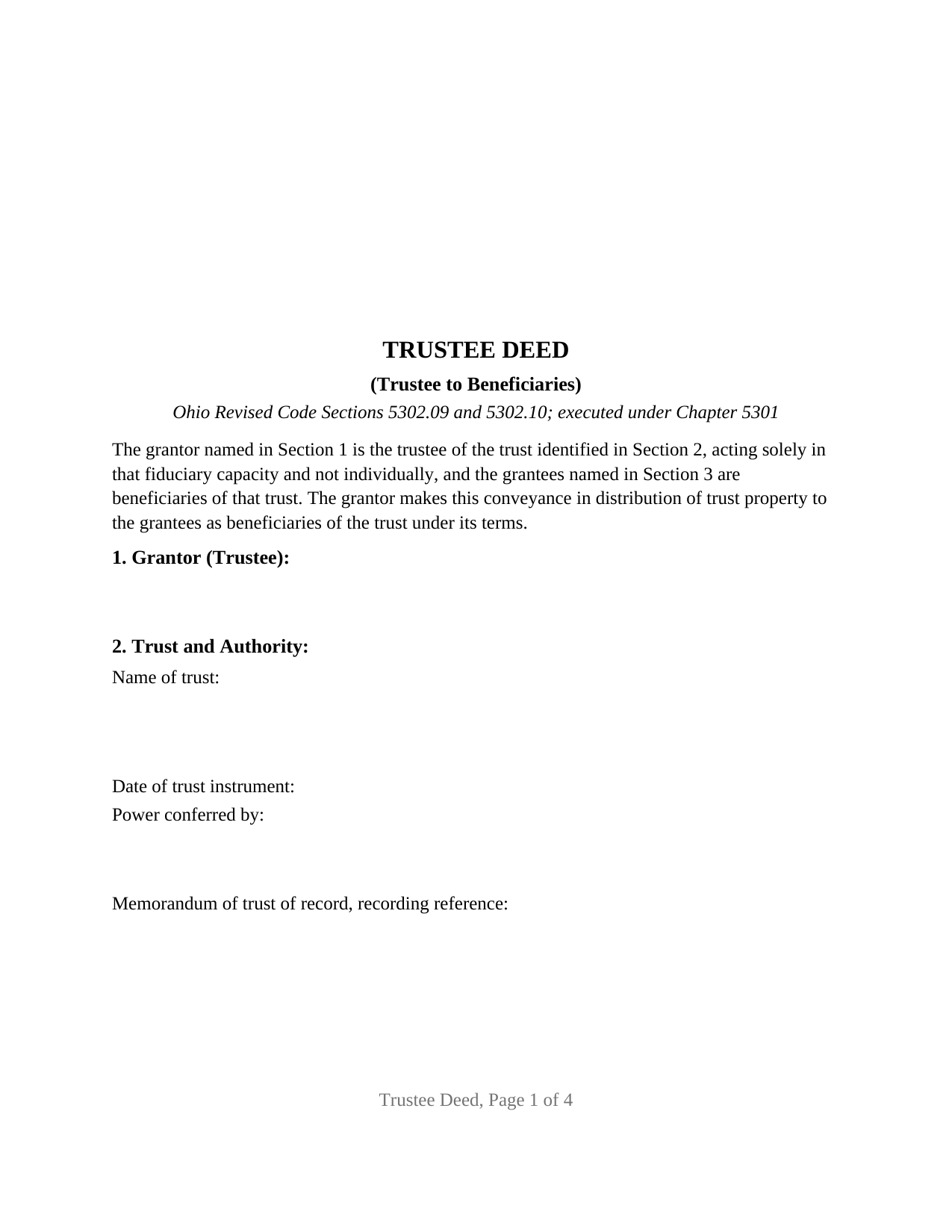 Wyandot County Trustee Deed (Trustee to Beneficiaries) Form