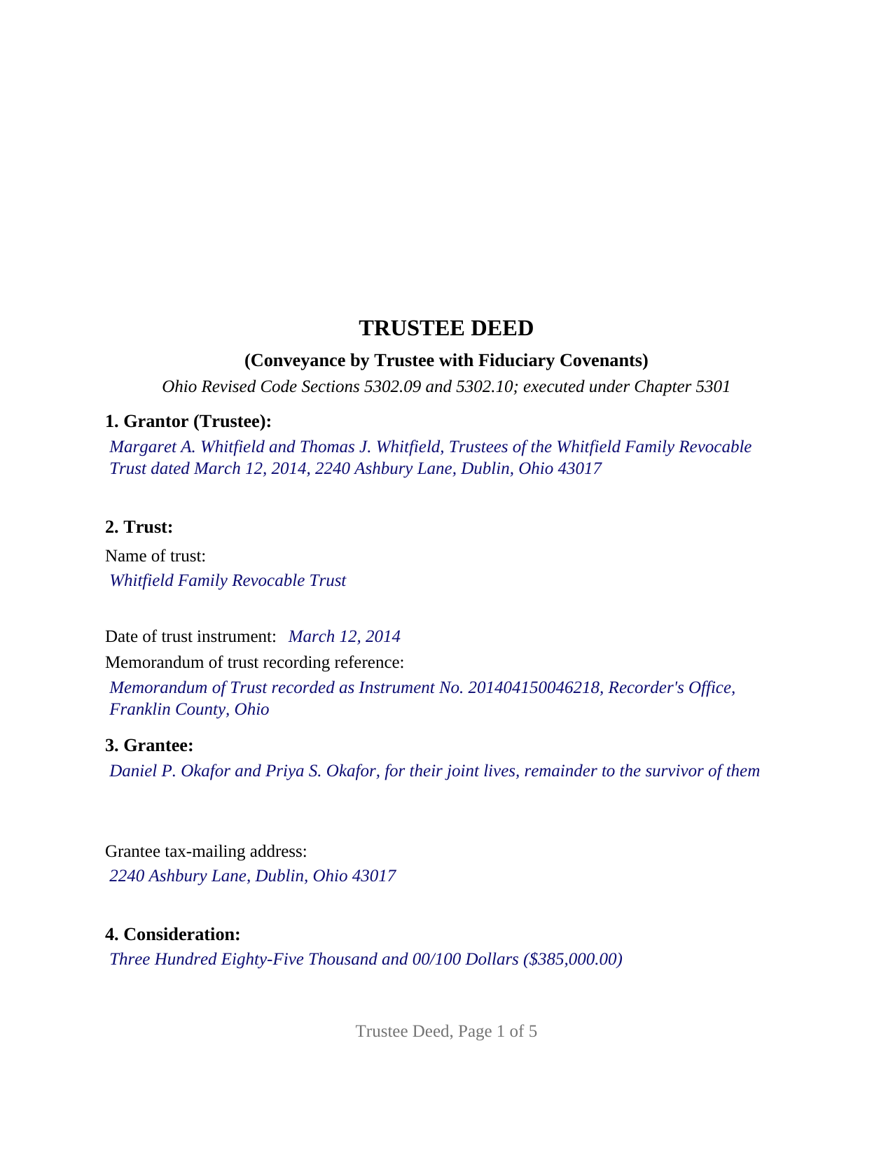Shelby County Completed Example of the Trustee Deed Document