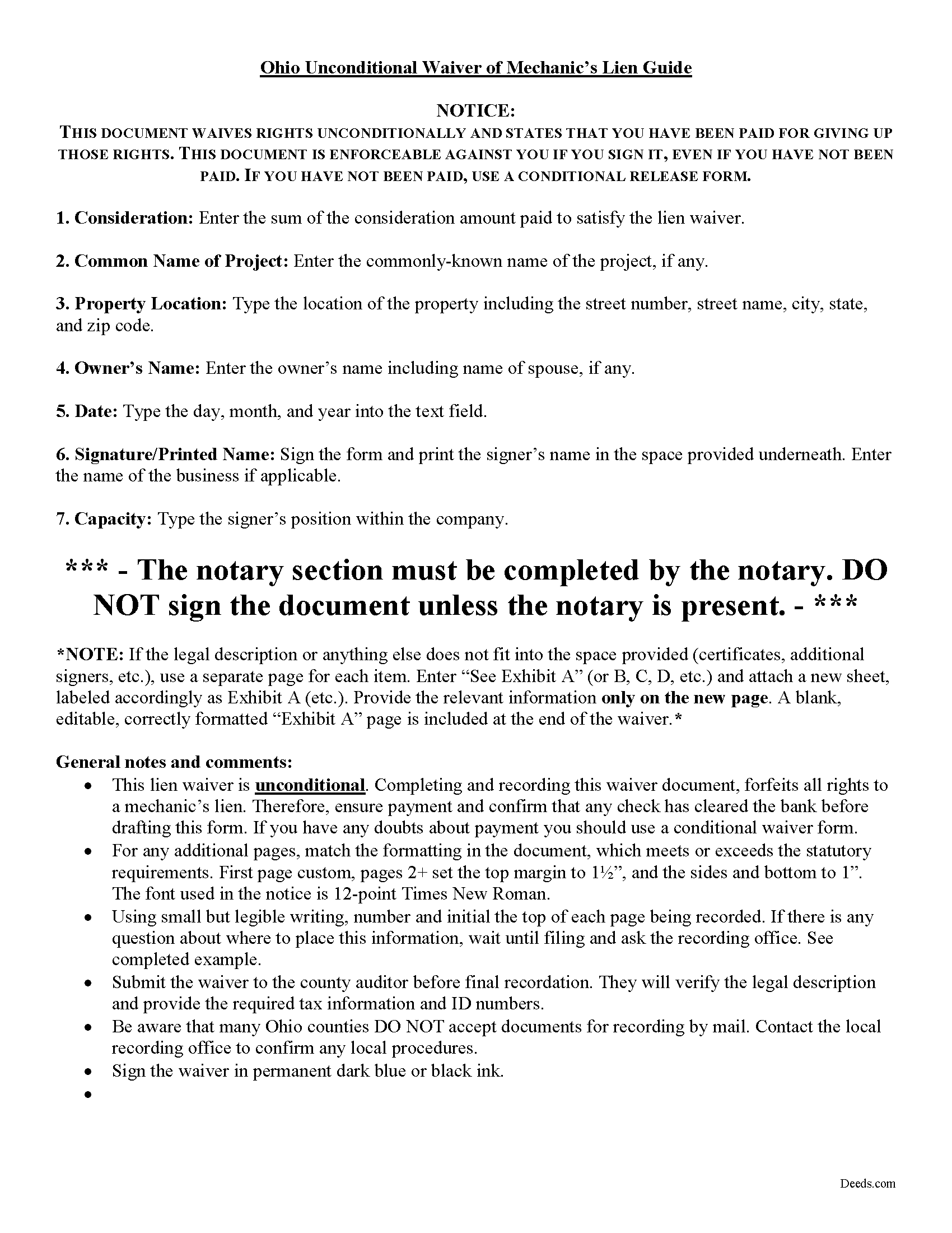 Richland County Unconditional Lien Waiver Guide