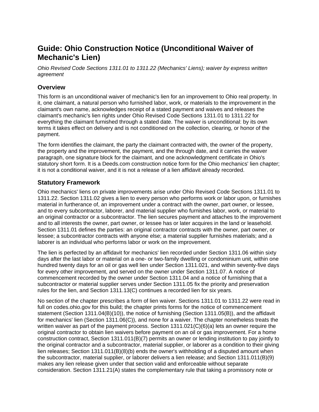 Guernsey County Unconditional Lien Waiver Guide
