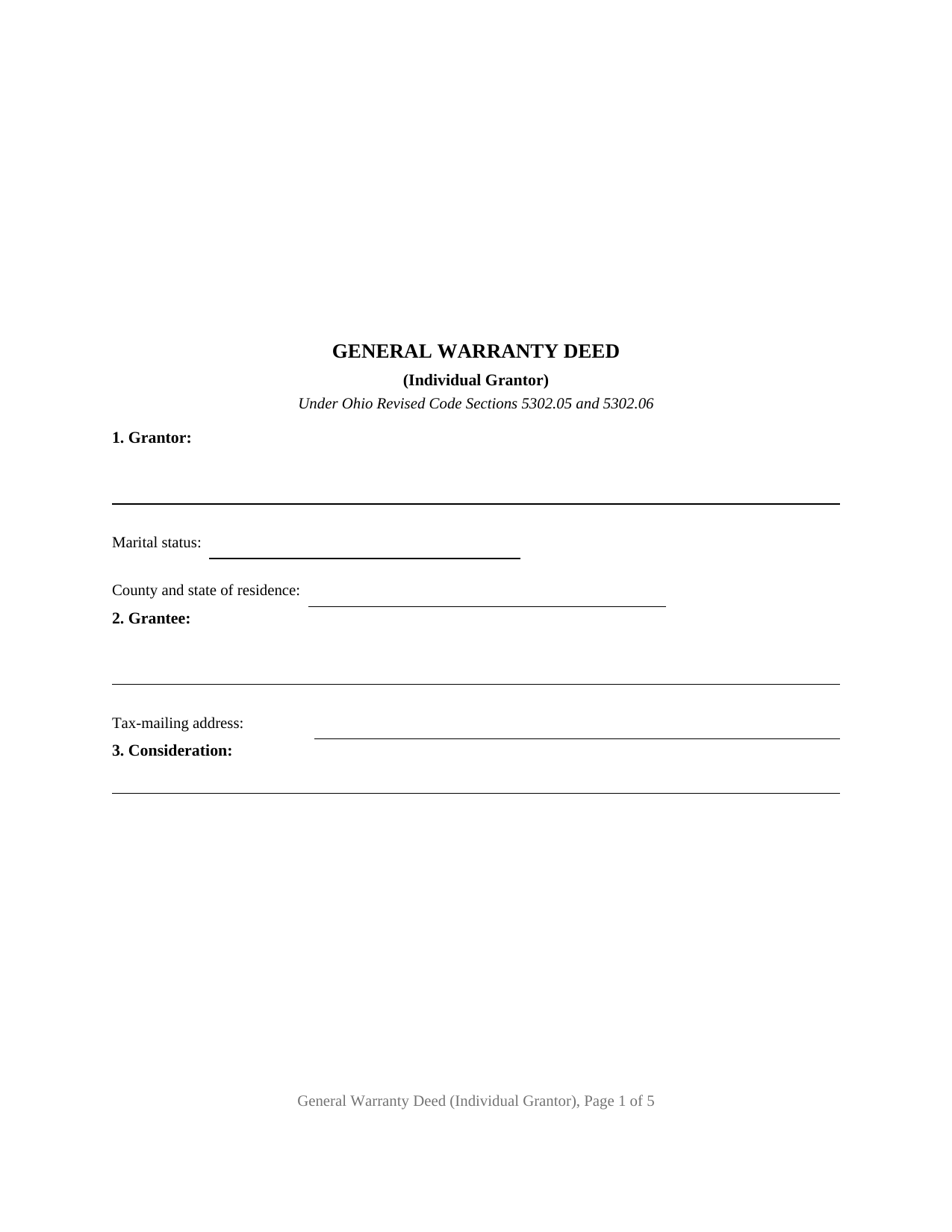 Carroll County Warranty Deed (Individual Grantor) Form