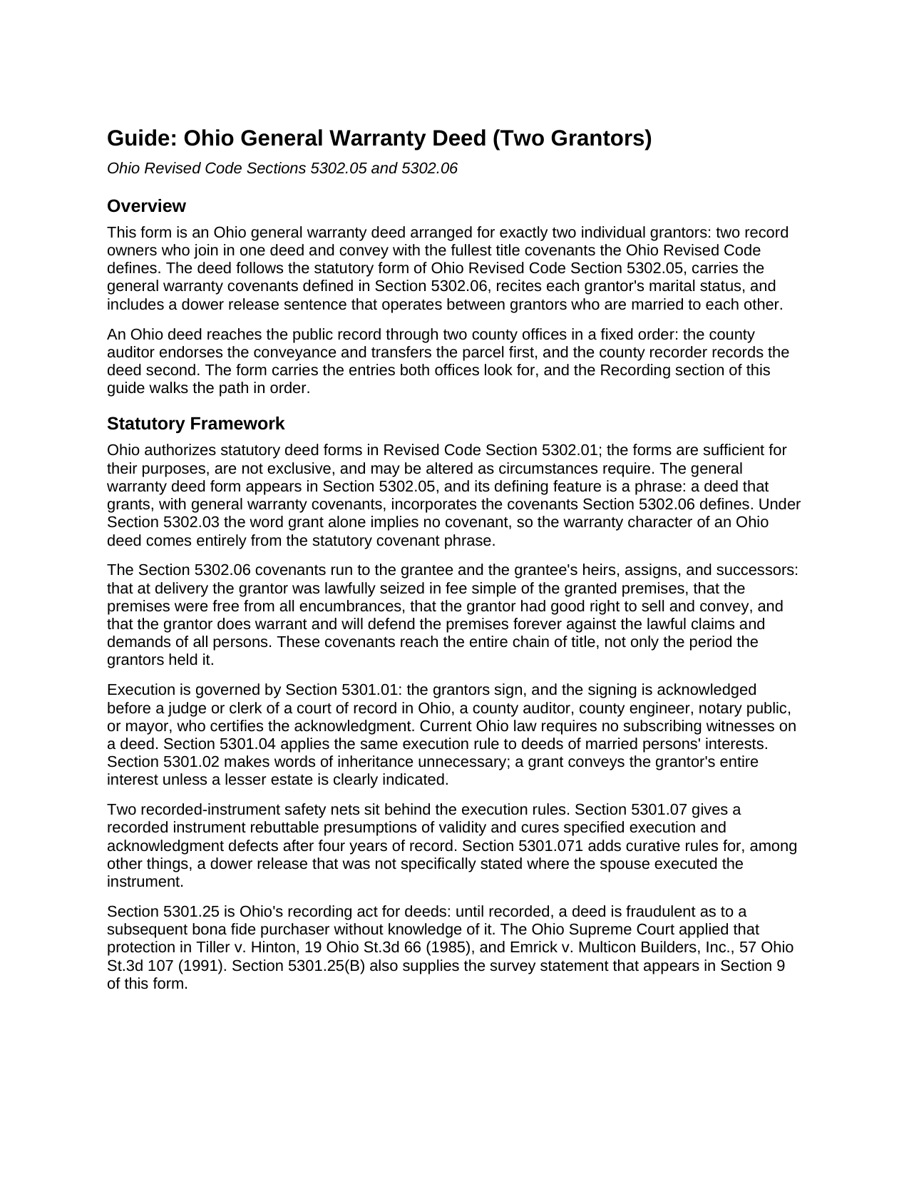 Lake County Warranty Deed (Two Grantors) Guide