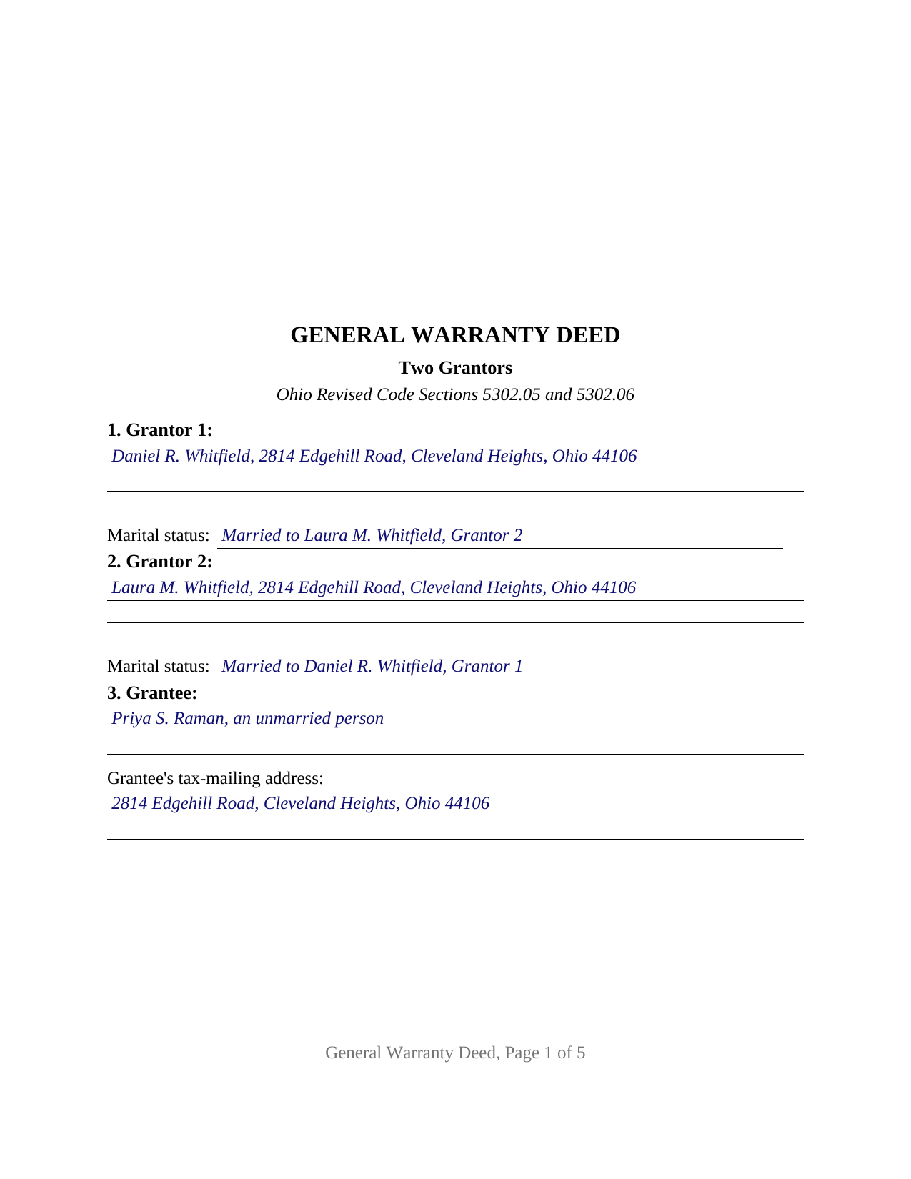 Lake County Completed Example of the Warranty Deed (Two Grantors) Document