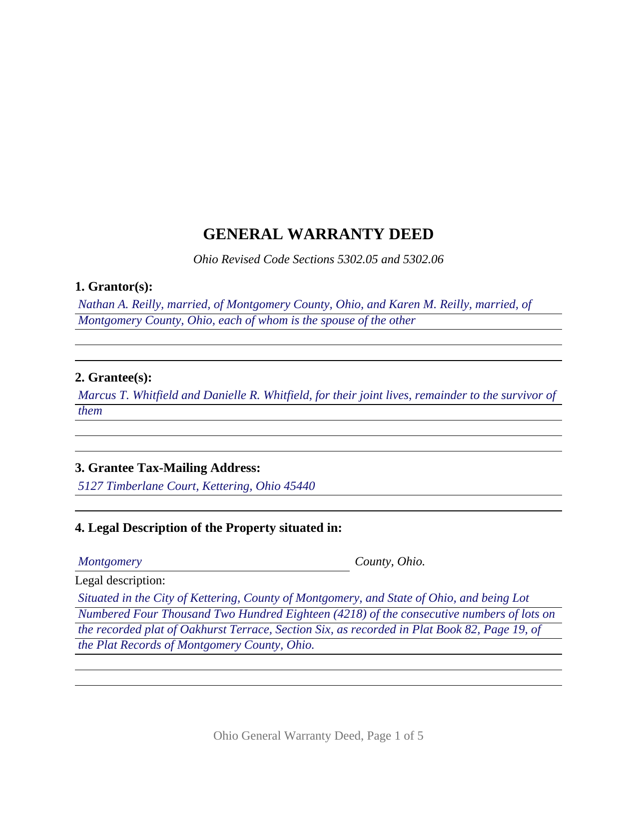 Huron County Completed Example of the Warranty Deed Document