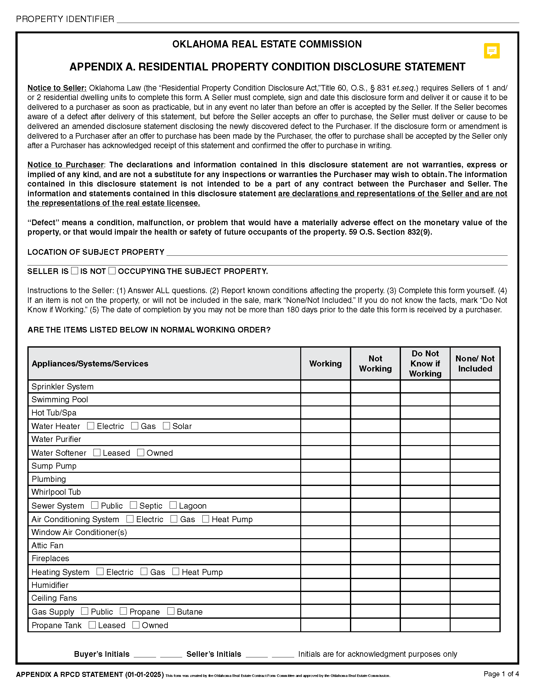 Mayes County Residential Property Disclosure A