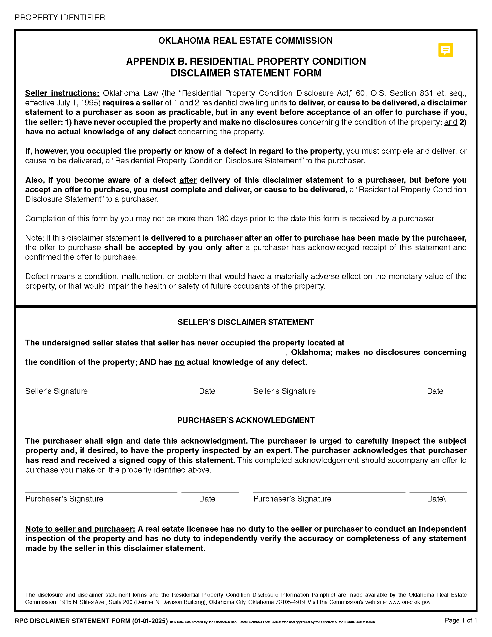 Mayes County Residential Property Disclosure B