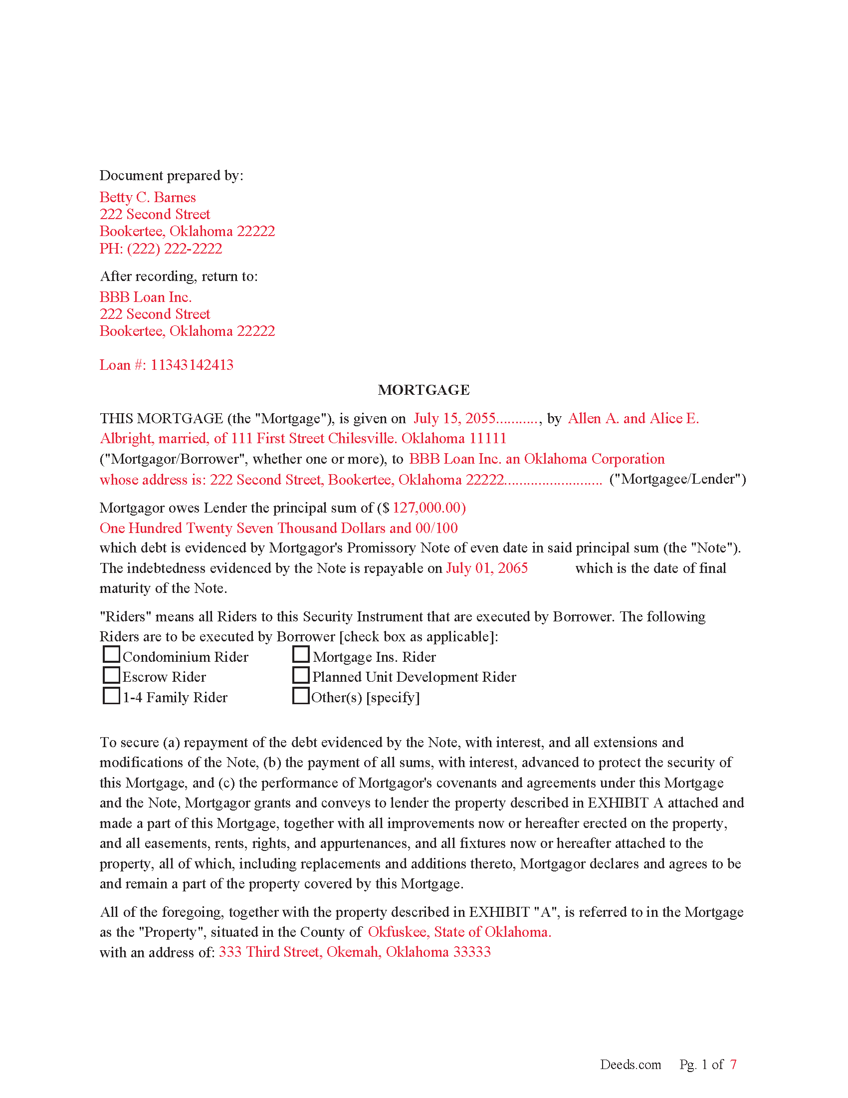 Completed Example of the Mortgage Document