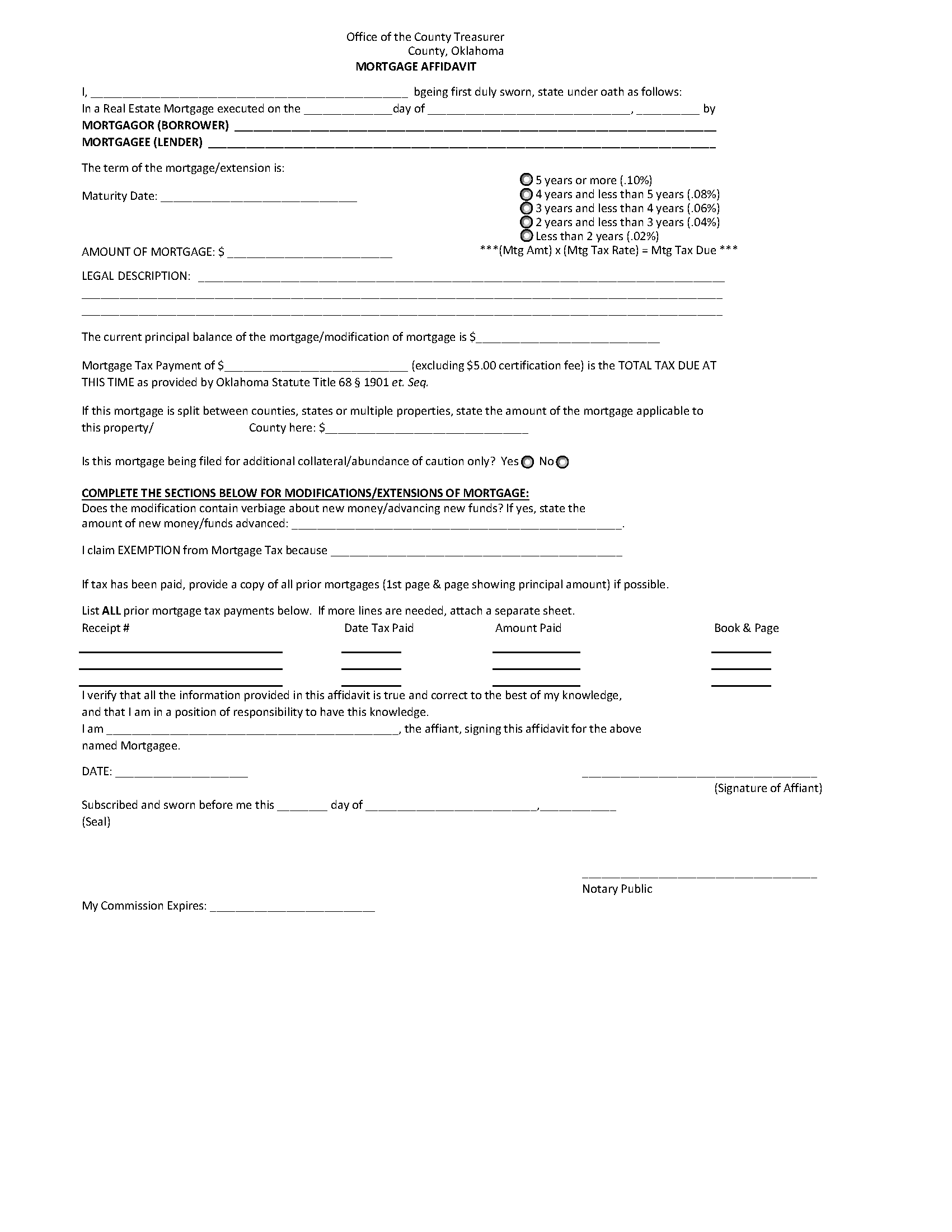 Mortgage Affidavit Form