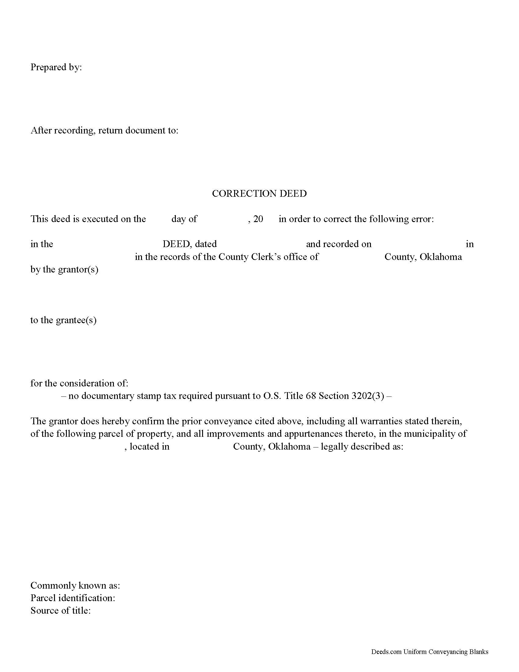Oklahoma Correction Deed Image