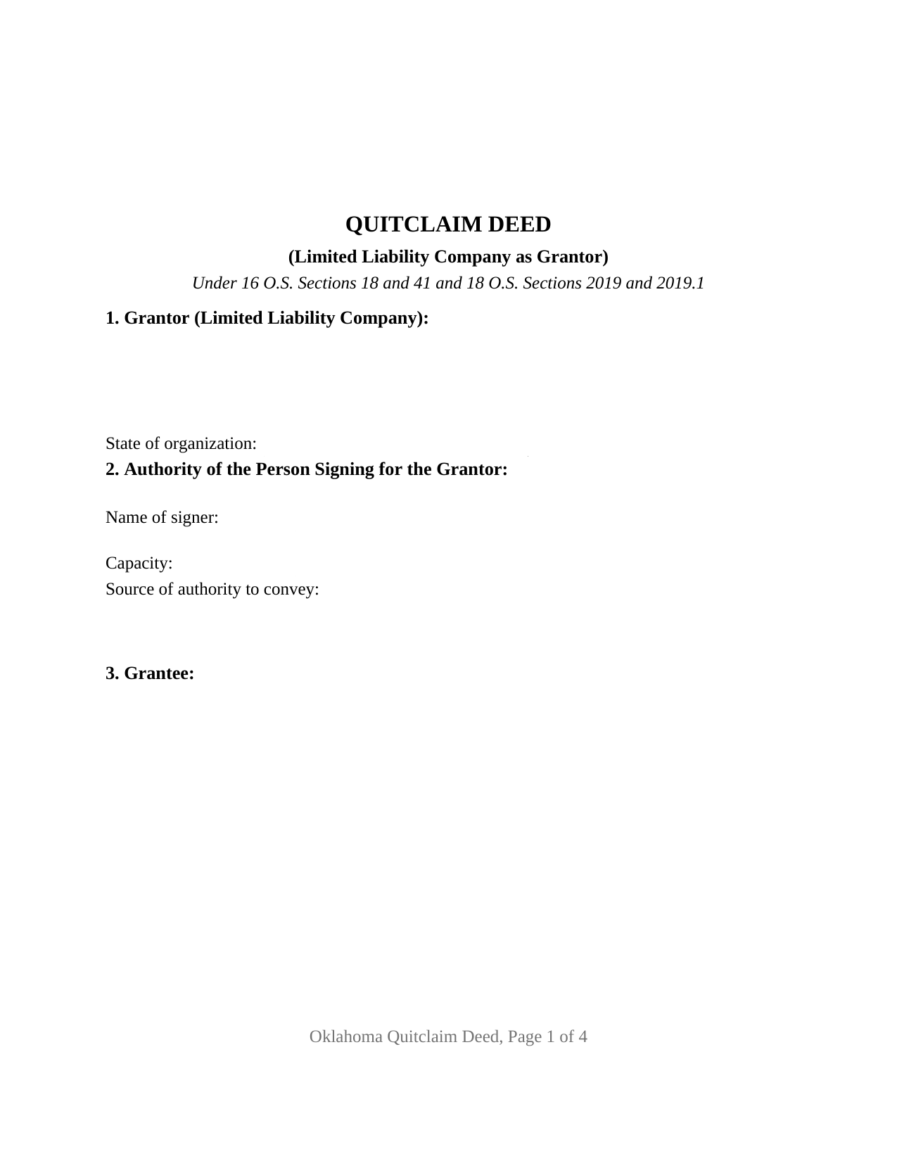 Oklahoma Quitclaim Deed (LLC Grantor)