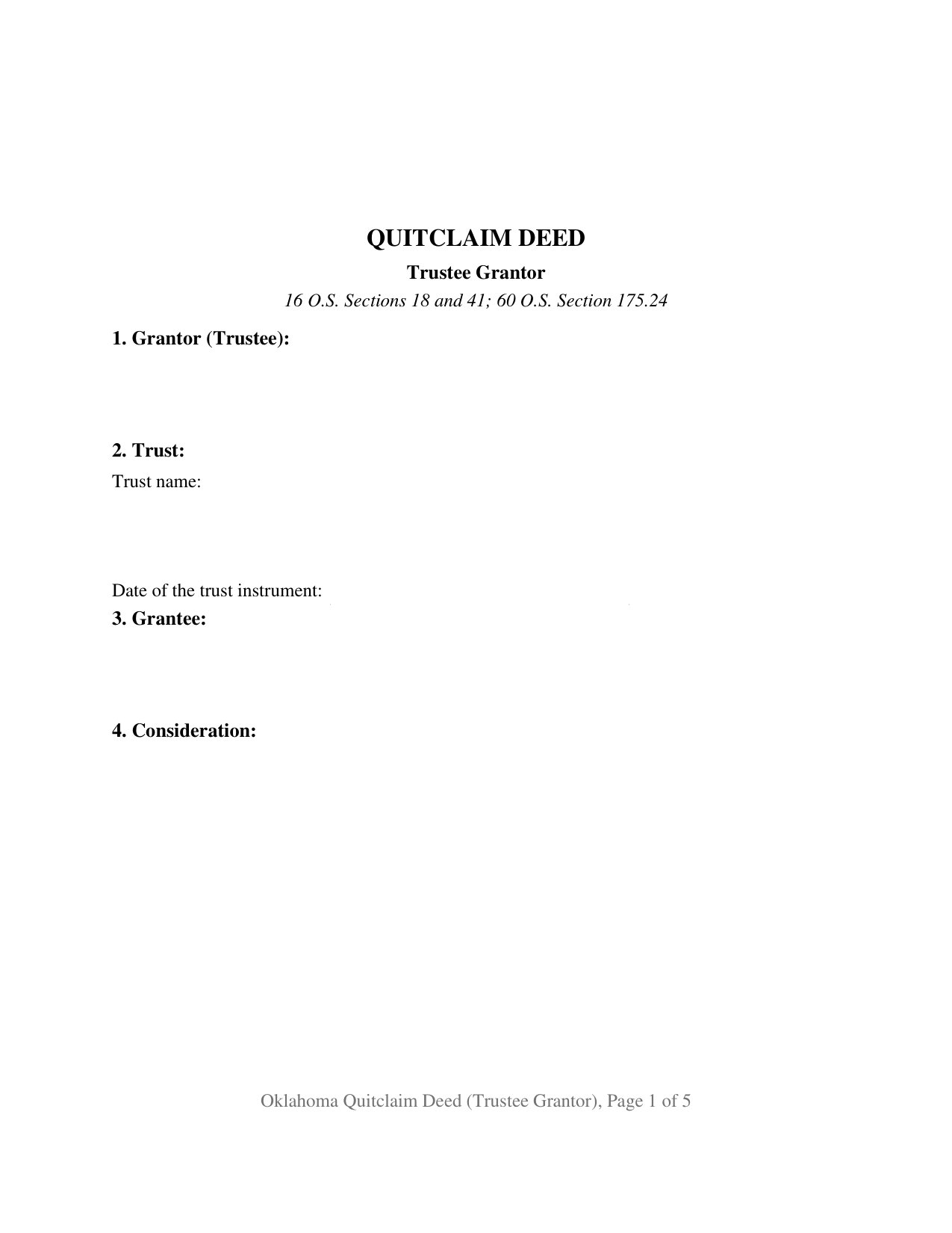 Oklahoma Quitclaim Deed (Trustee Grantor)