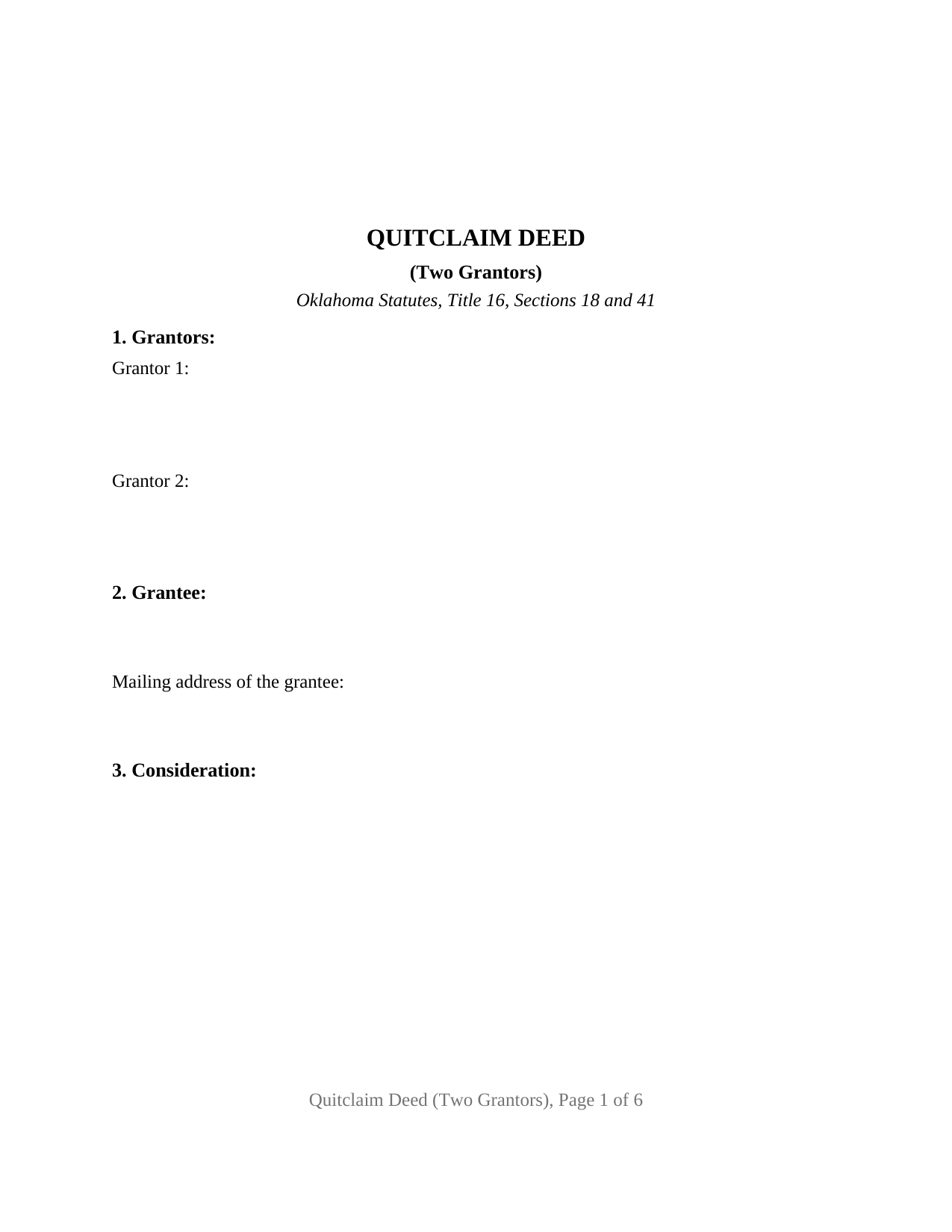 Oklahoma Quitclaim Deed (Two Grantors)
