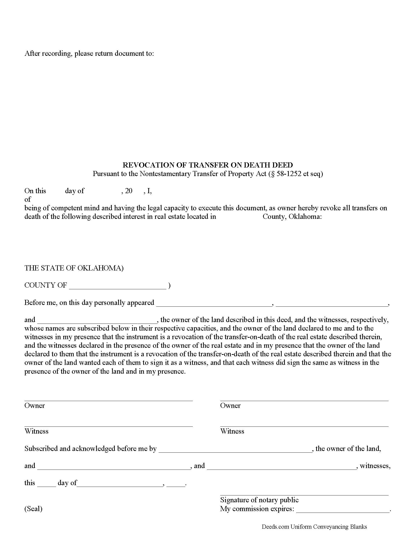 Oklahoma Transfer on Death Revocation Image