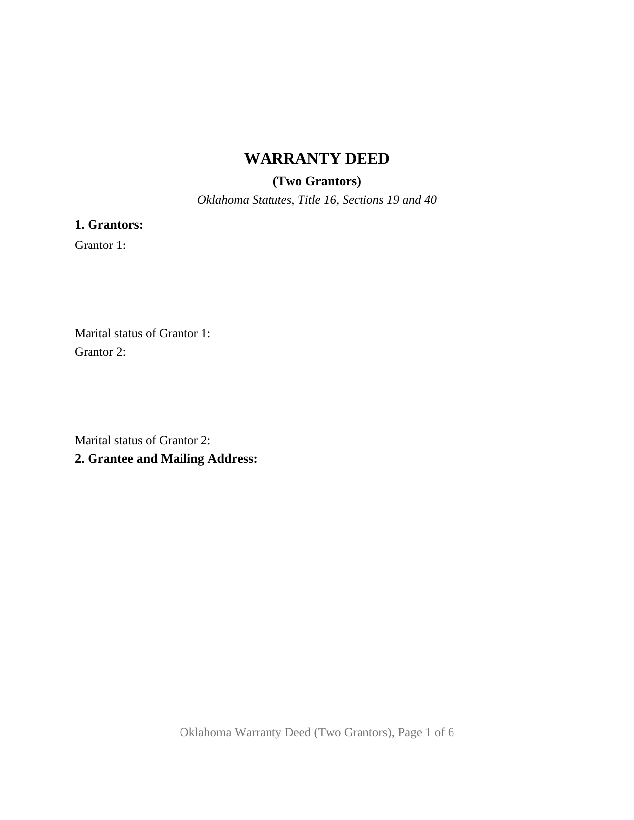 Oklahoma Warranty Deed (Two Grantors)