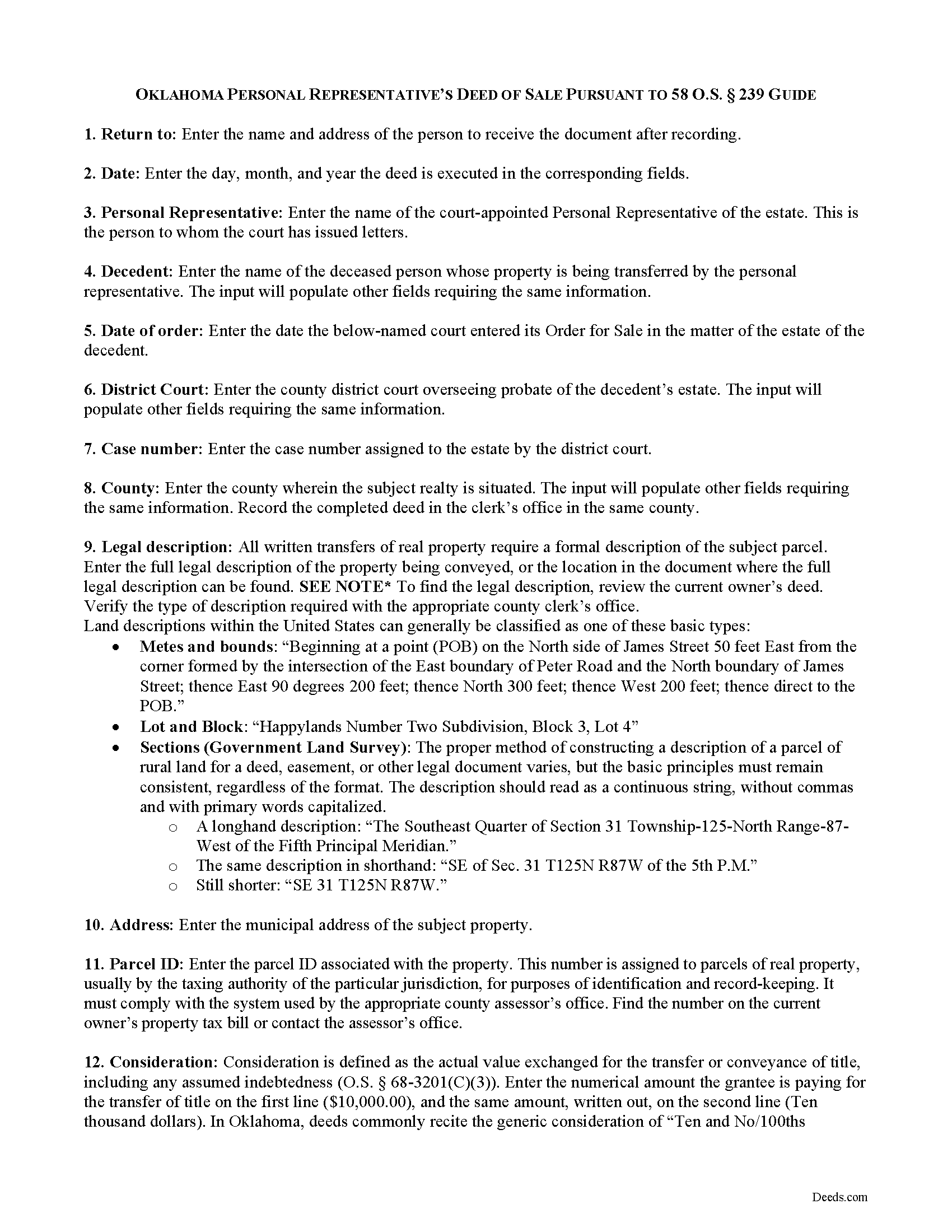 Choctaw County Personal Representative Deed of Sale Guide