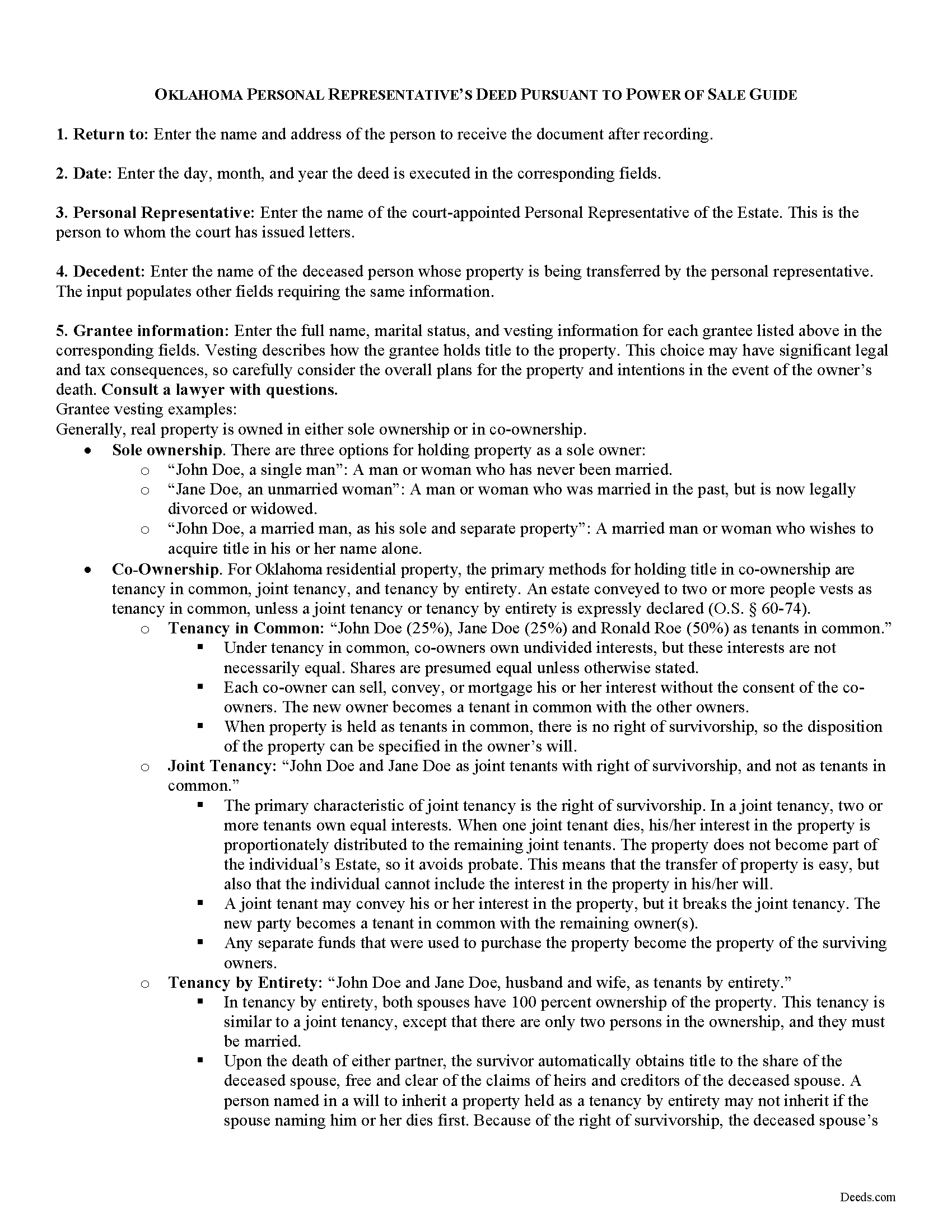 Choctaw County Personal Representative Deed Power of Sale Guide