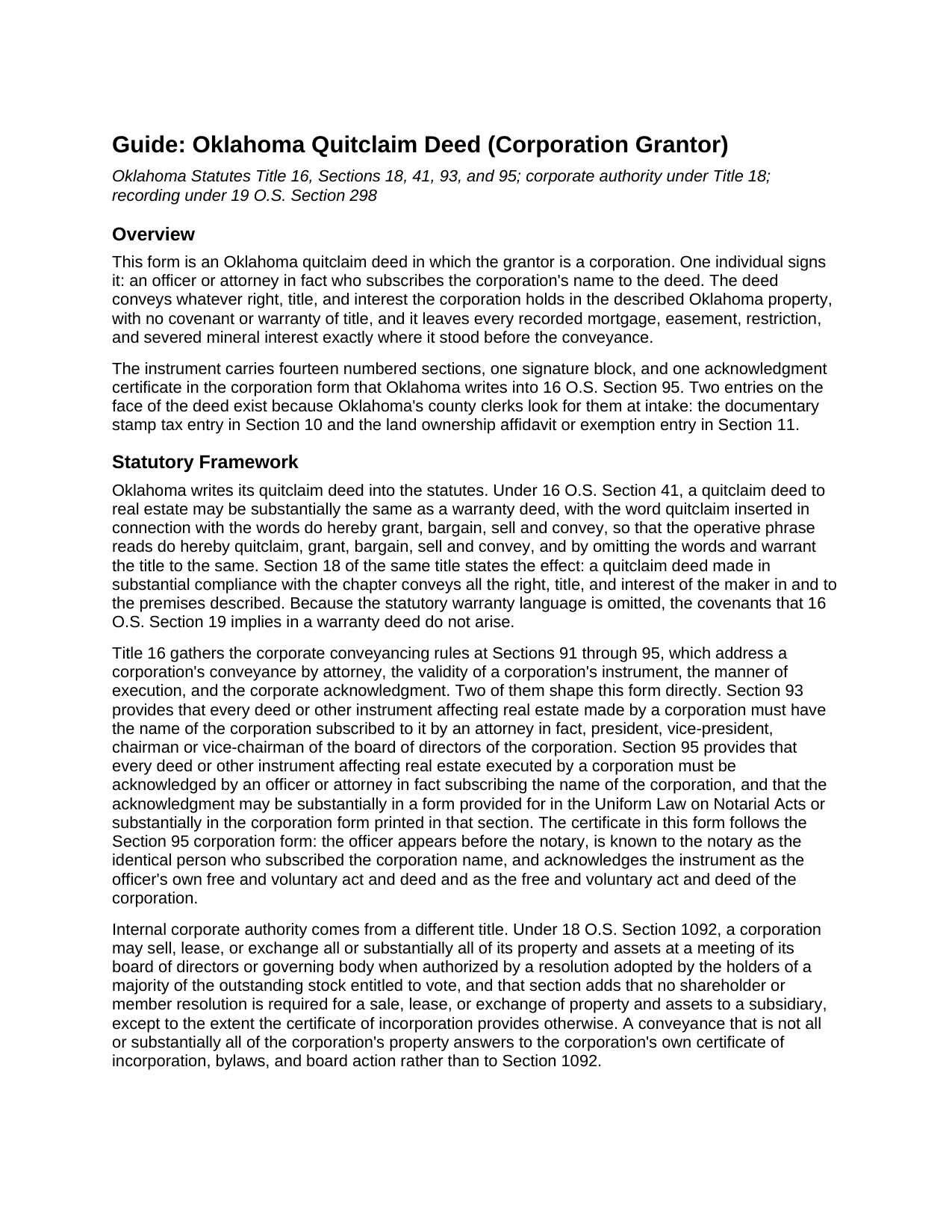 Jackson County Quitclaim Deed (Corporation Grantor) Guide