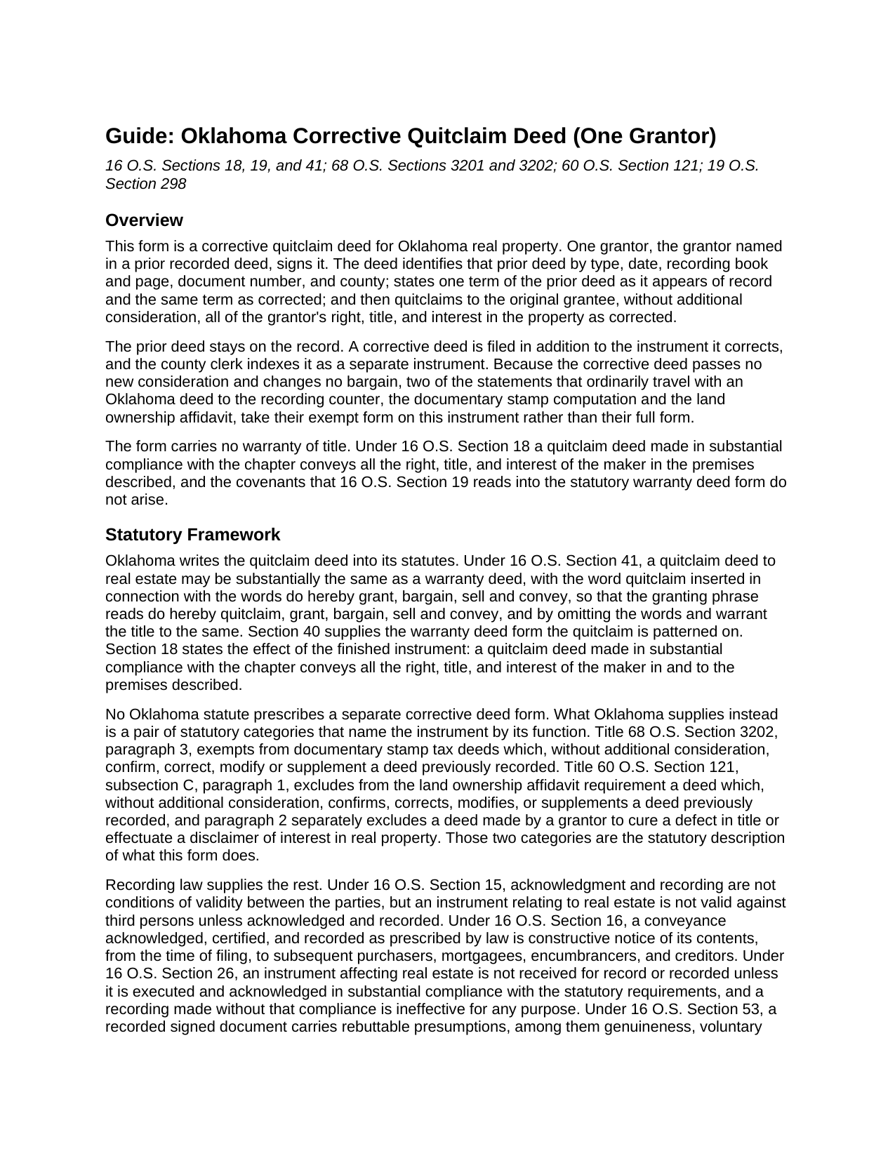 Mcclain County Quitclaim Deed (Corrective) Guide