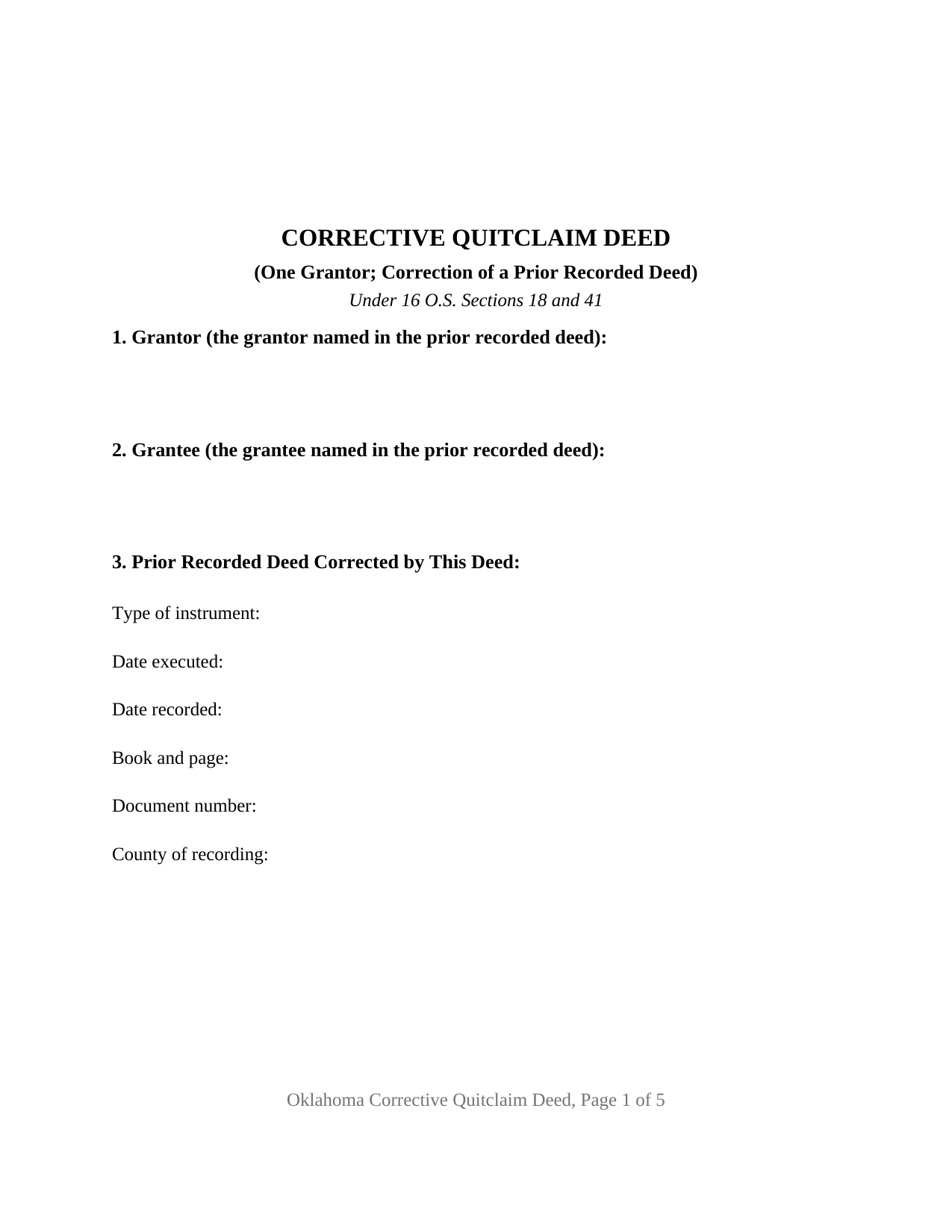 Mcclain County Quitclaim Deed (Corrective) Form