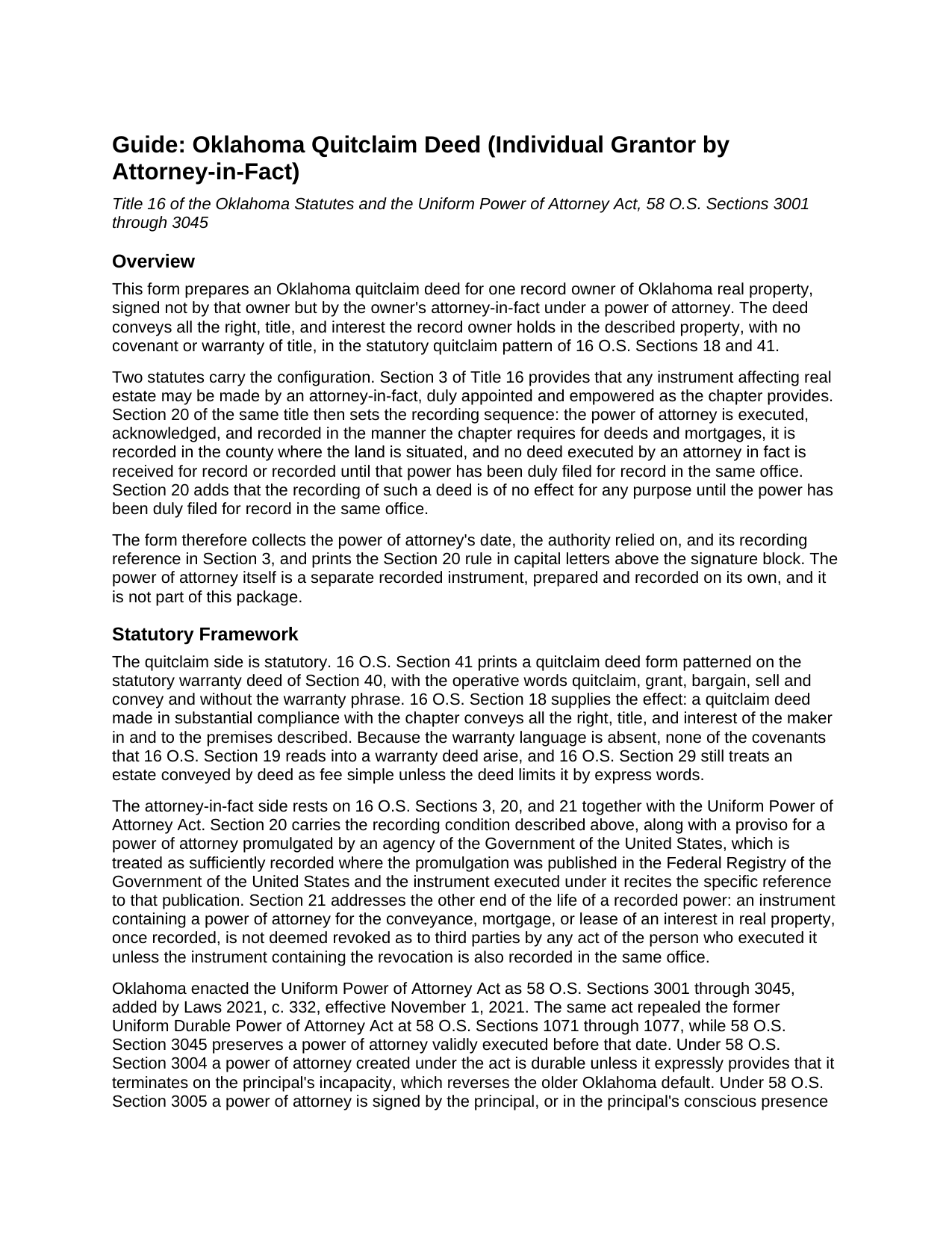 Cherokee County Quitclaim Deed (Individual Grantor by Attorney-in-Fact) Guide