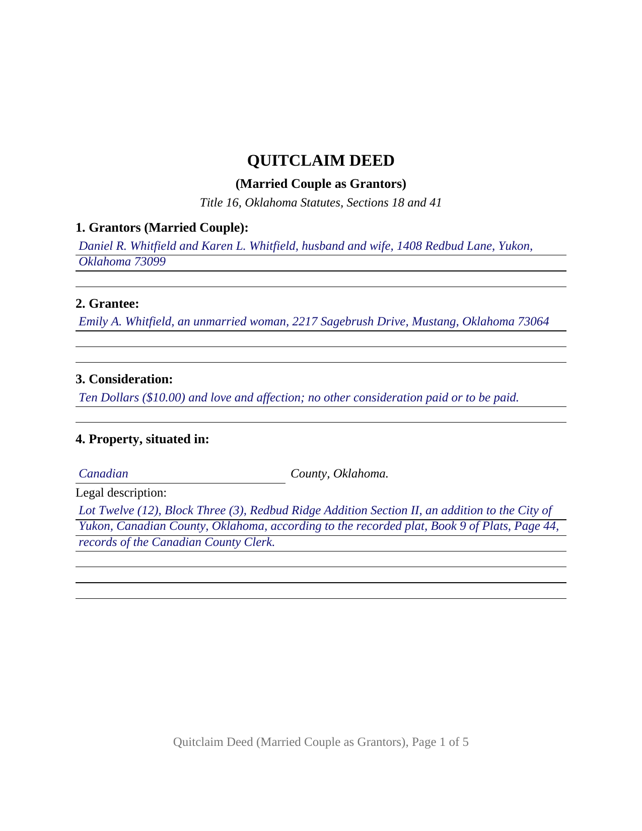 Jefferson County Completed Example of the Quitclaim Deed (Married Couple as Grantors) Document