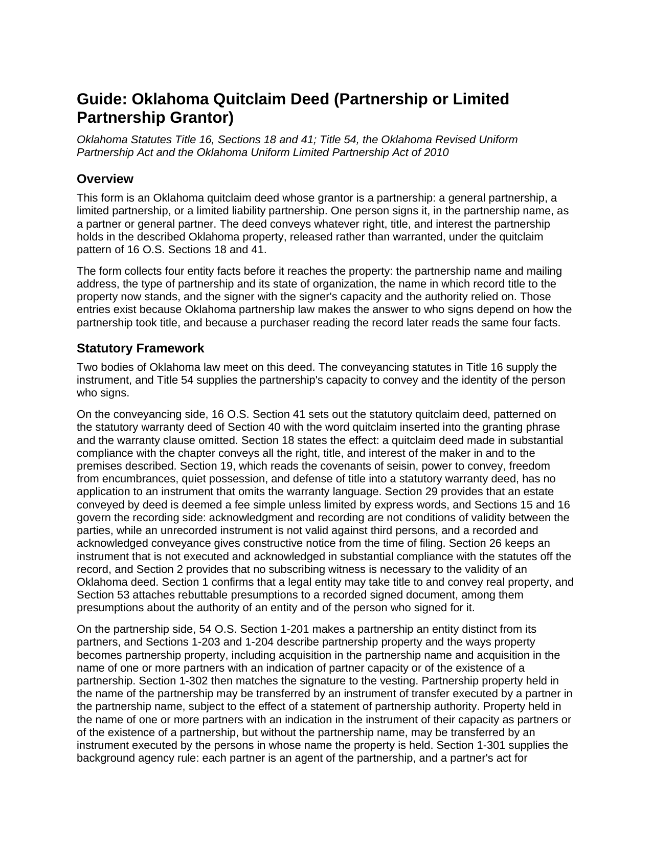 Murray County Quitclaim Deed (Partnership or Limited Partnership Grantor) Guide