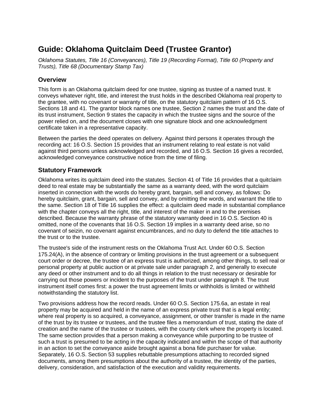 Hughes County Quitclaim Deed (Trustee Grantor) Guide