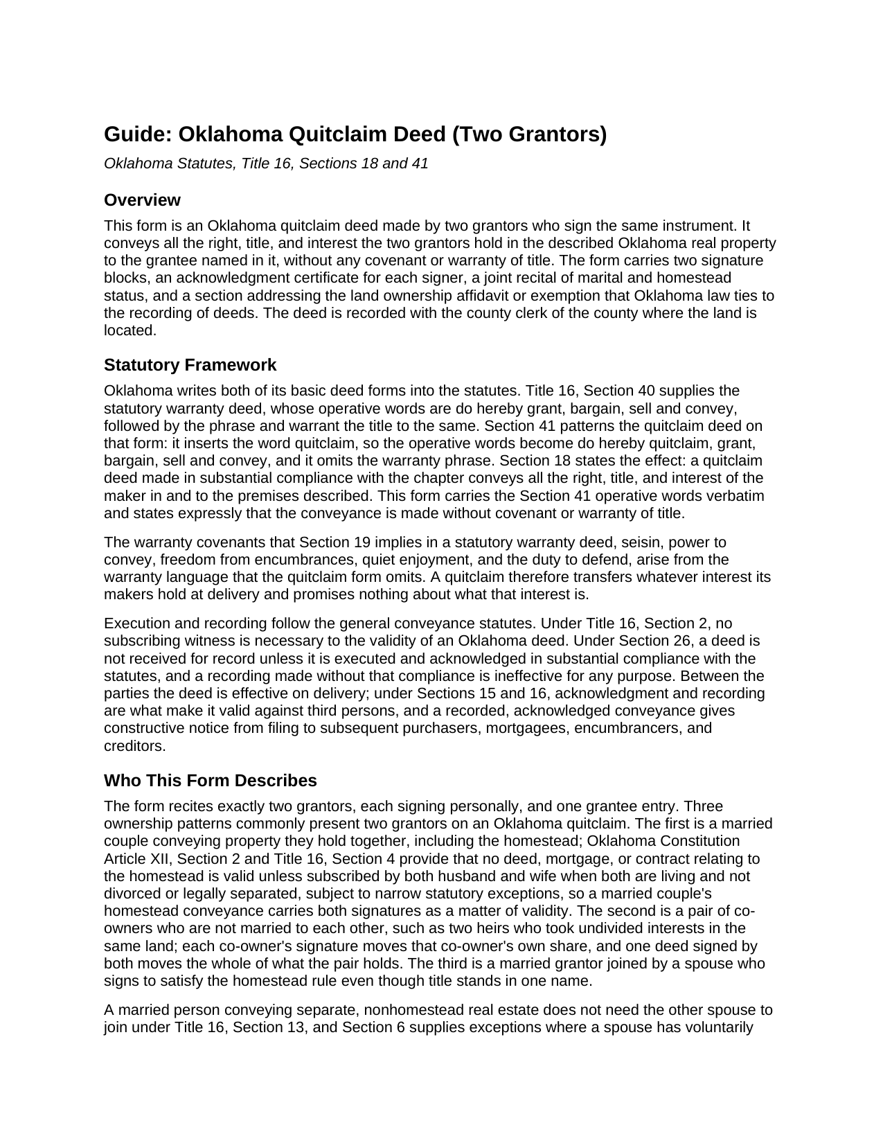 Adair County Quitclaim Deed (Two Grantors) Guide