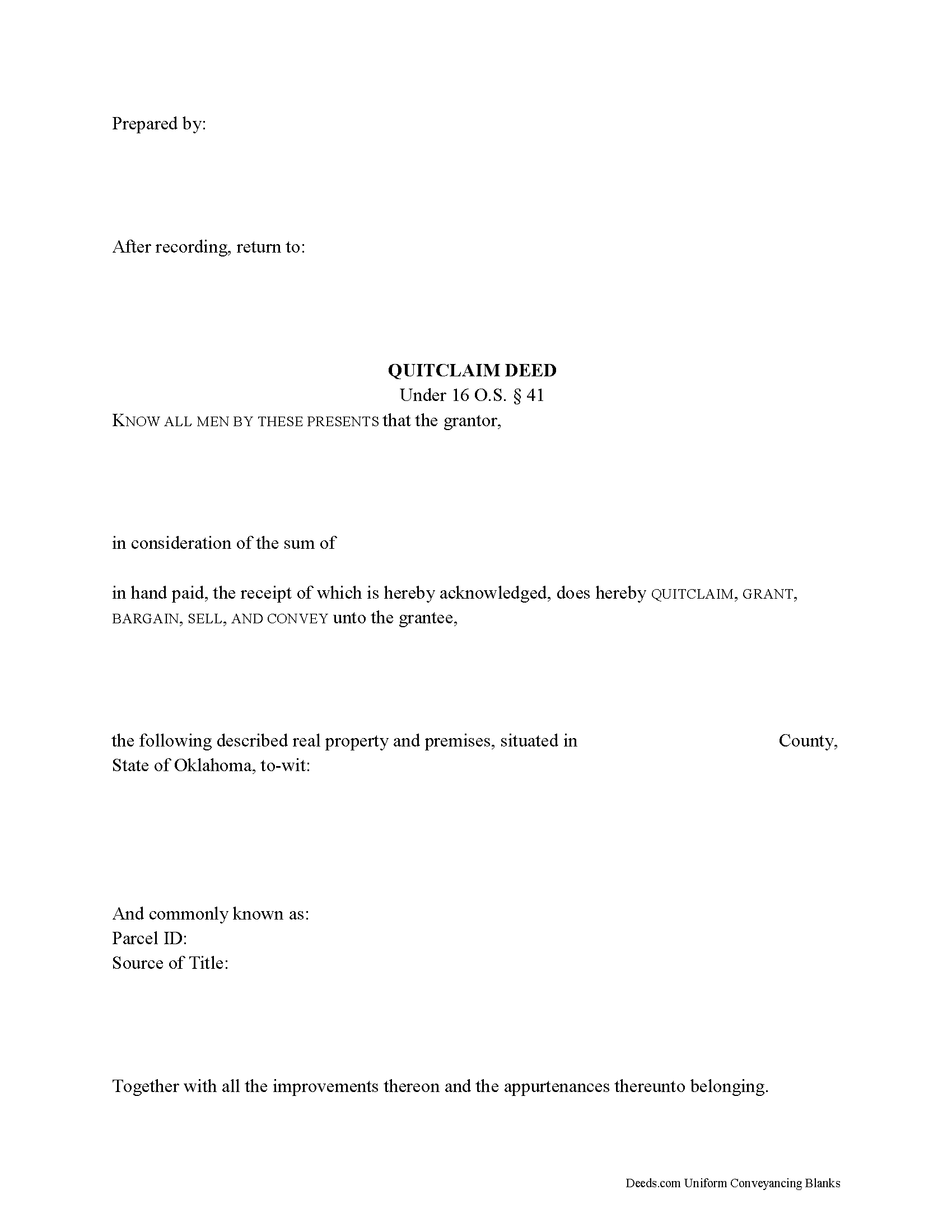 Woods County Quitclaim Deed Form